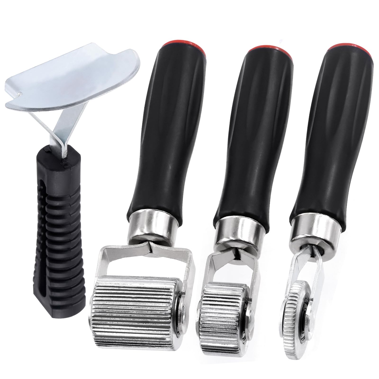 Glarks 3Pcs Car Sound Deadening Roller, 6mm 20mm 40mm Metal Installation Tool Seam Roller Automotive Audio Sound Deadener Application Wheel Roller (6/20/40mm Roller + Scraper)