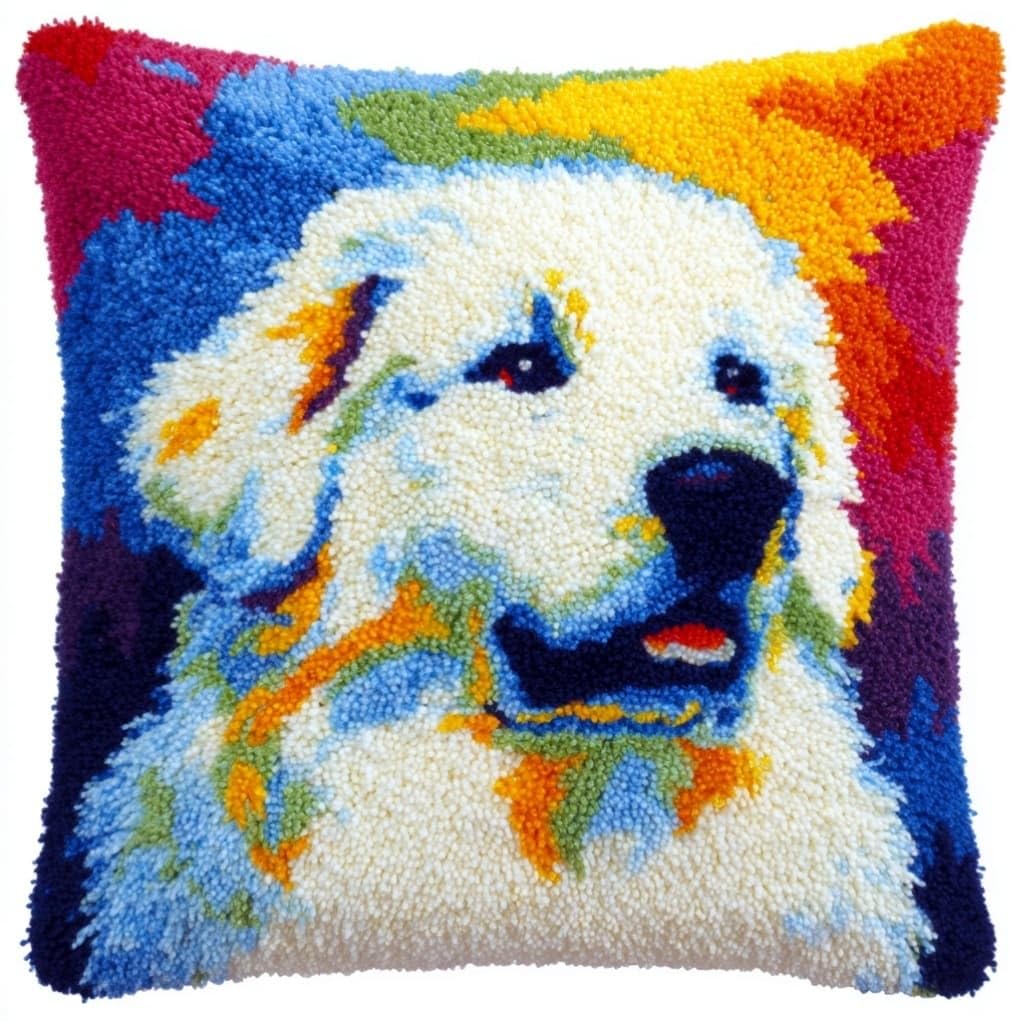Henypt Latch Hook Pillow Kit 43x43cm,Great Pyrenees Dog