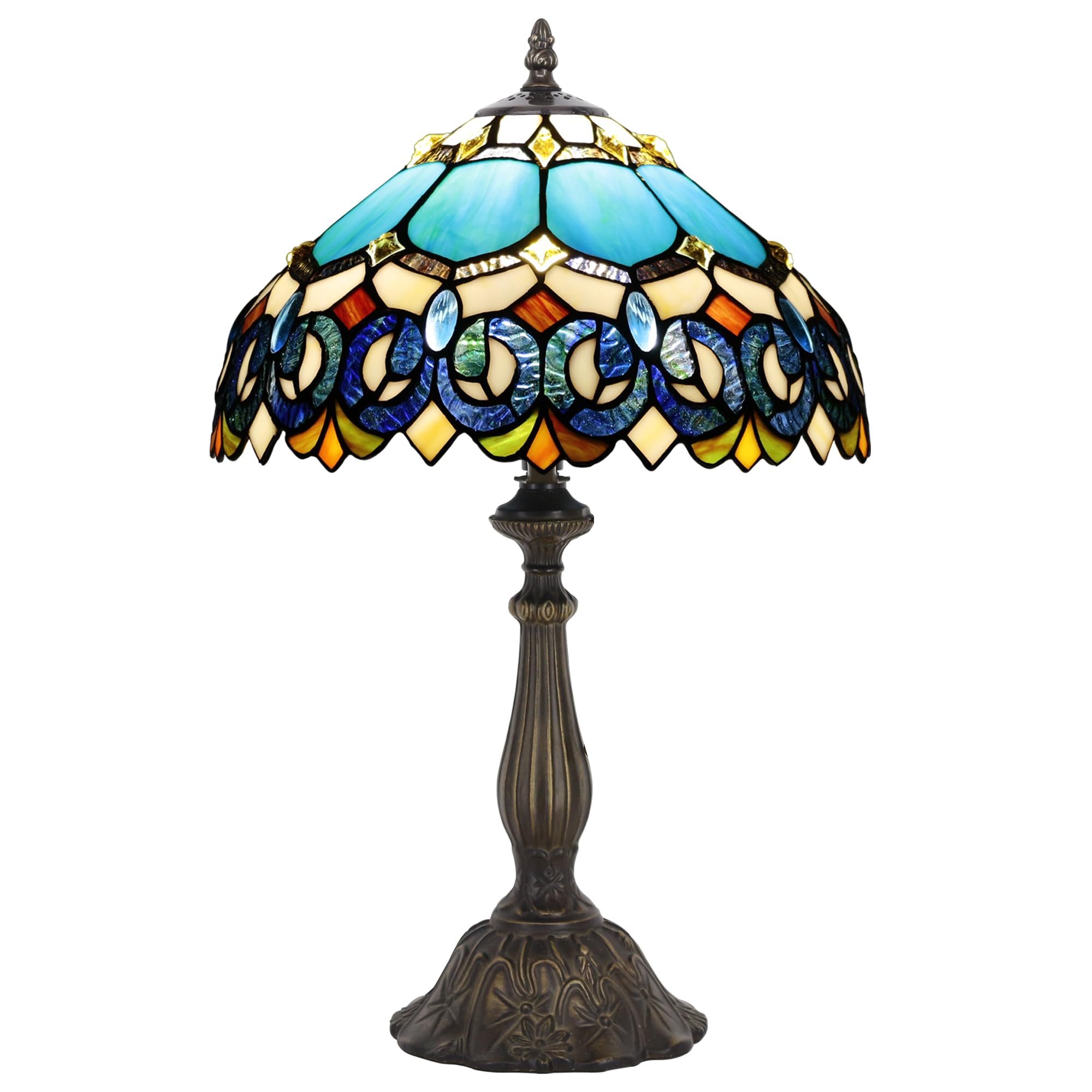 ZJART Tiffany Table Lamp Stained Glass 12X12X19 Inch Blue Jewelry Baroque