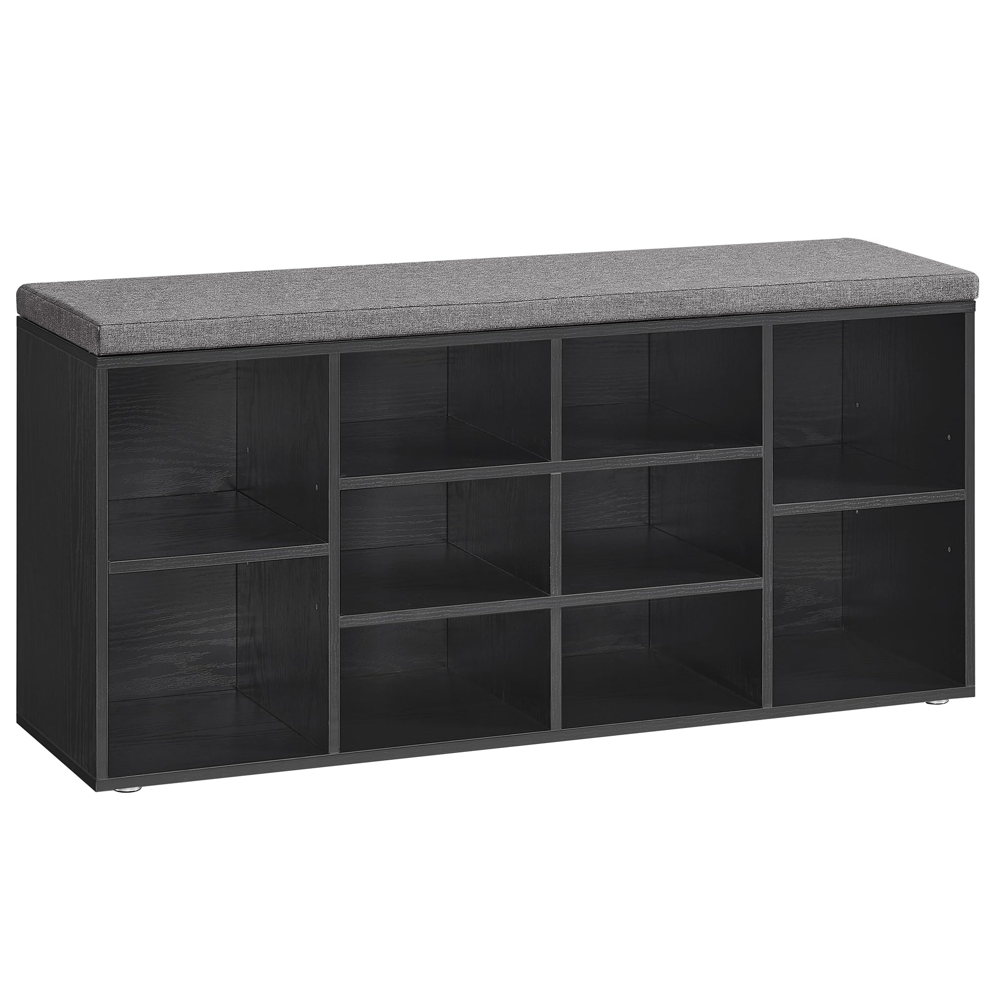 VASAGLE Custos Kollektion - Schuhbank, Schuhregal mit Sitzfläche, Sitzbank mit Stauraum, gut gepolstert, Flurbank mit 10 Fächern, verstellbaren Ablagen, 30 x 104 x 48 cm, ebenholzschwarz LHS010B07