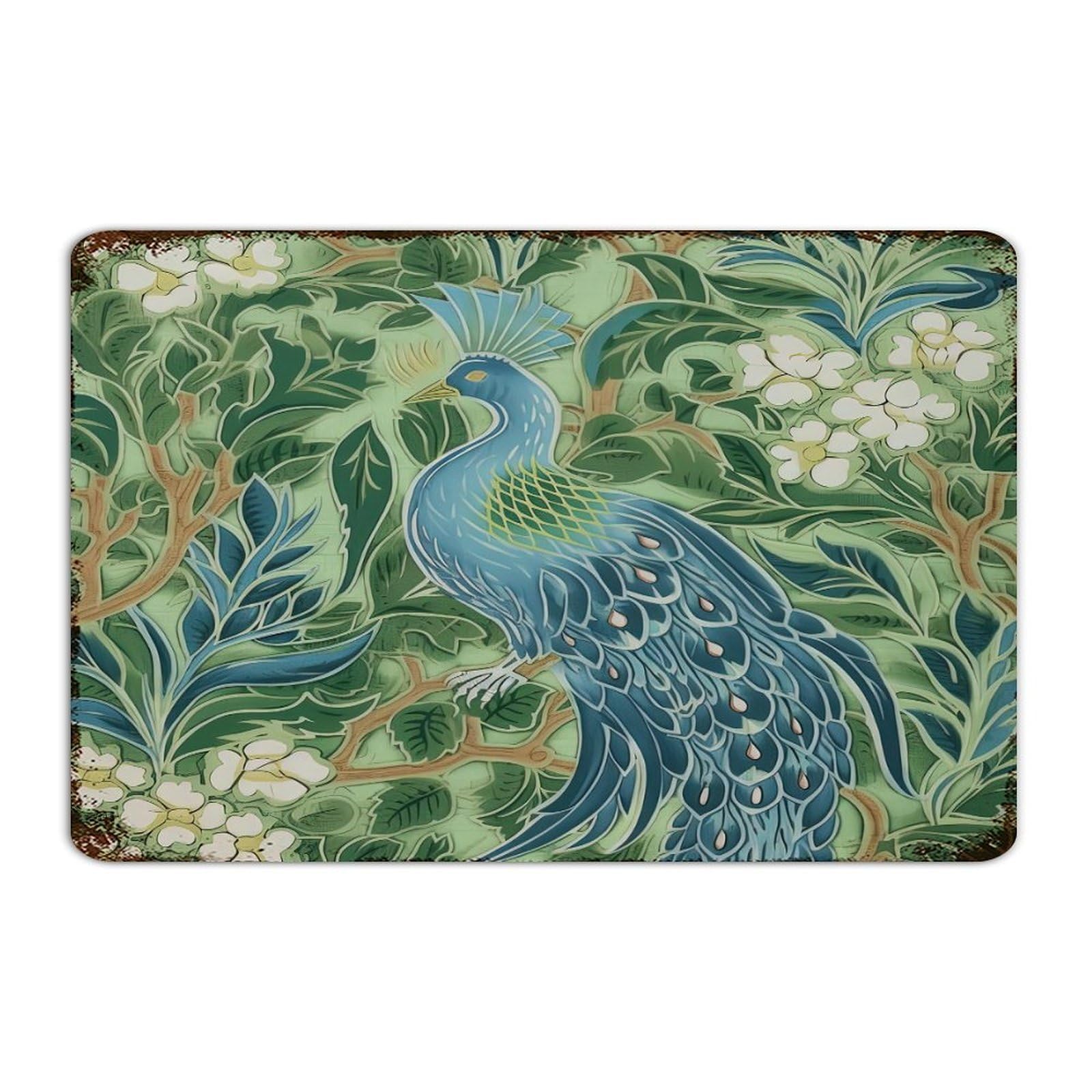 Autravelco Style-1 Custom Metal Sign Aqua And Green Chinoiserie Peacock Floral Man Cave Decor Garage Signs For Business Dorm Fence Birds Leaves Print Asian Art Poster Gift For Bathroom 12X18 Inch