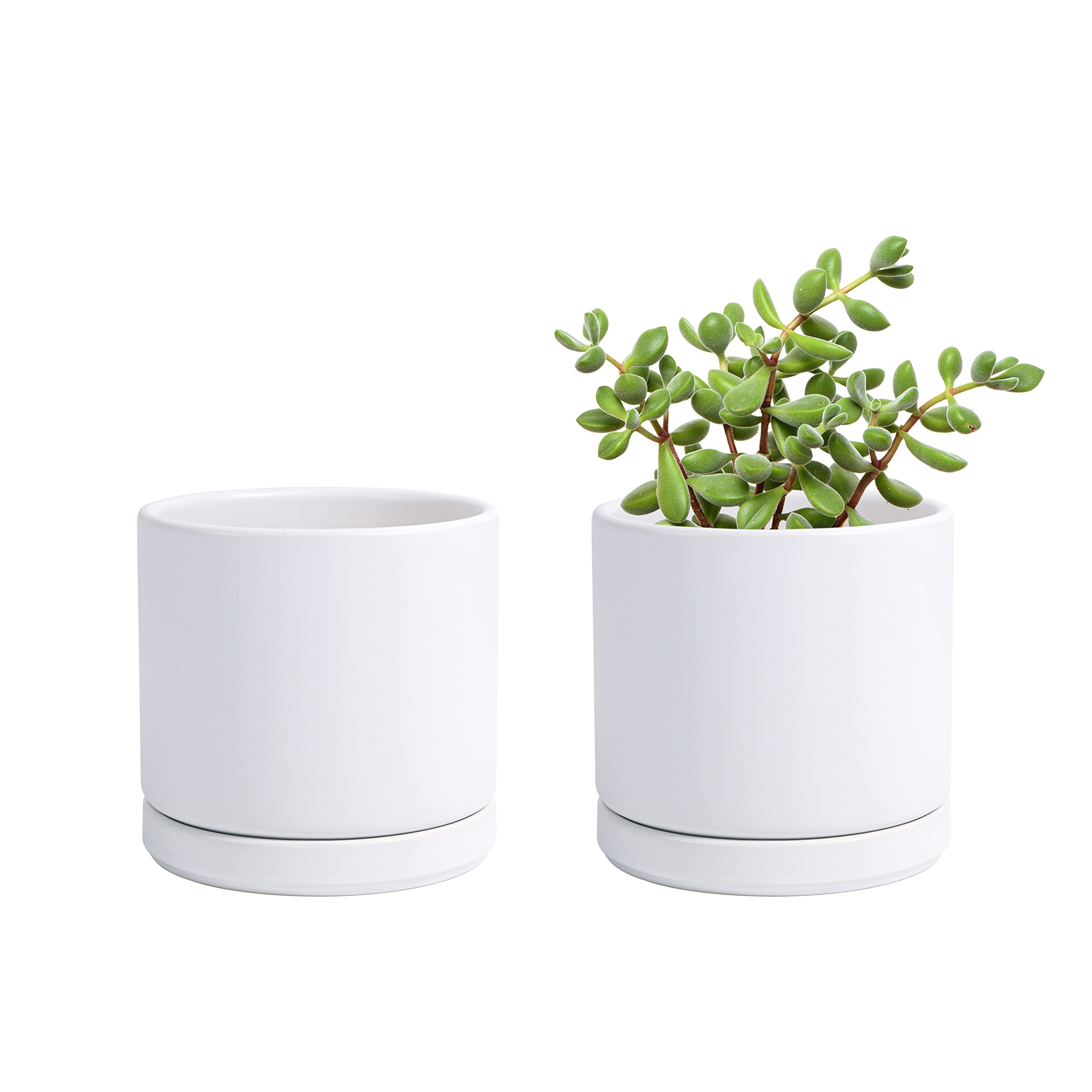 Set 2 Plant Pot 4.6" White Ceramic Planter Drainage Hole Saucer 94-V-B-1 |  eBay