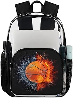 Mochila transparente de basquete para uso pesado, bola fogo e água mochila transparente impermeável PVC mochila transparente com alça de ombro reforçada para escola, trabalho, viagens, Multicor