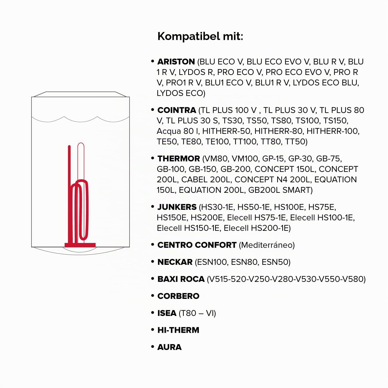 Ariston Zubehör für elektrischen Durchlauferhitzer, Reparaturset für elektrische Thermoskannen verschiedener Marken mit gebogenem elektrischen Widerstand (1500 W) + Magnesiumanode + Gummidichtung +