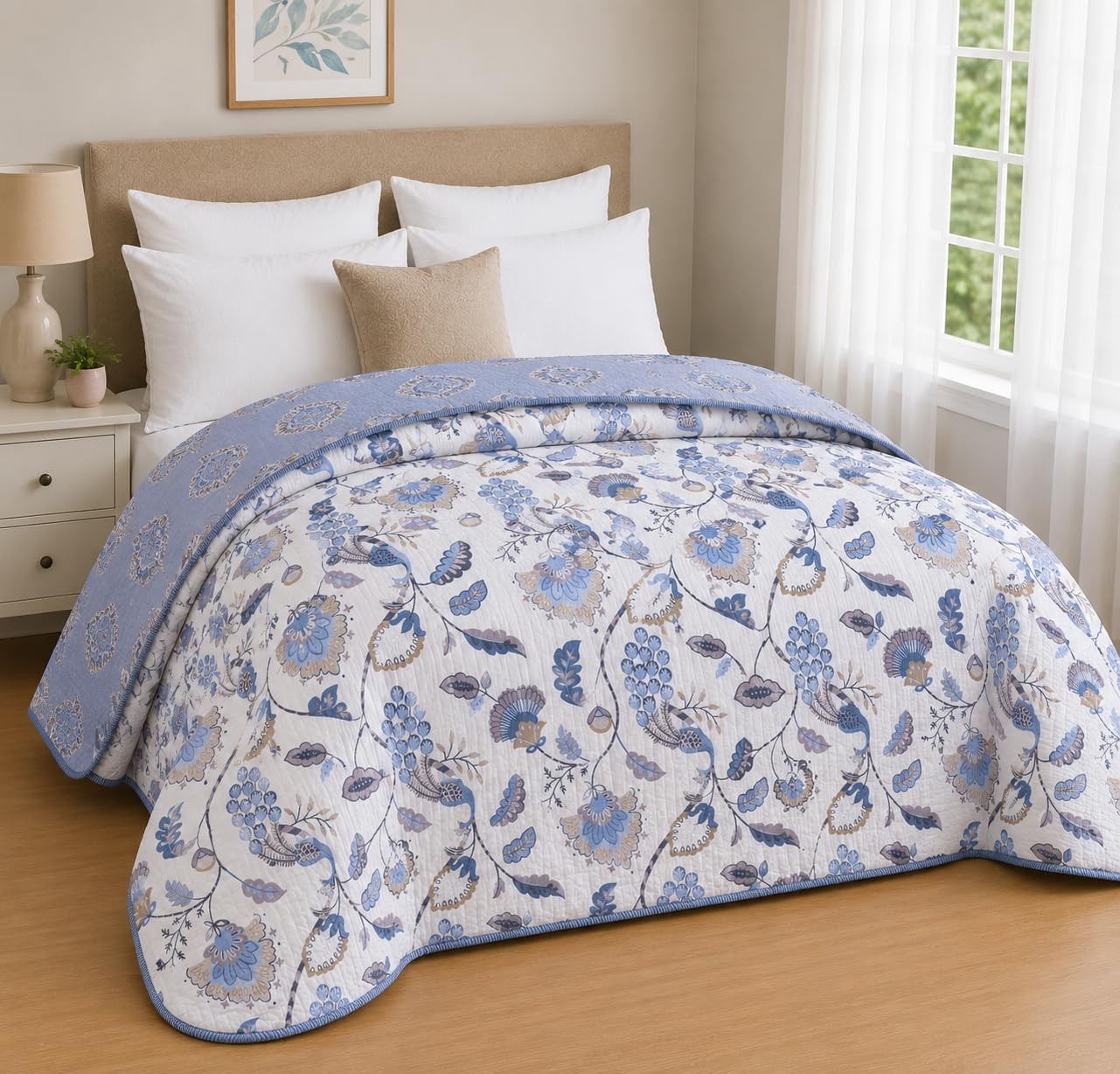 Amazon Brand - Umi Cotton Comforter Double Bed 84 x 96 Inches | Reversible Cotton Razai | Soft Breathable Quilt | Premium Floral Printed Blanket | Lightweight All Season Bedding | Machine Washable-image-29