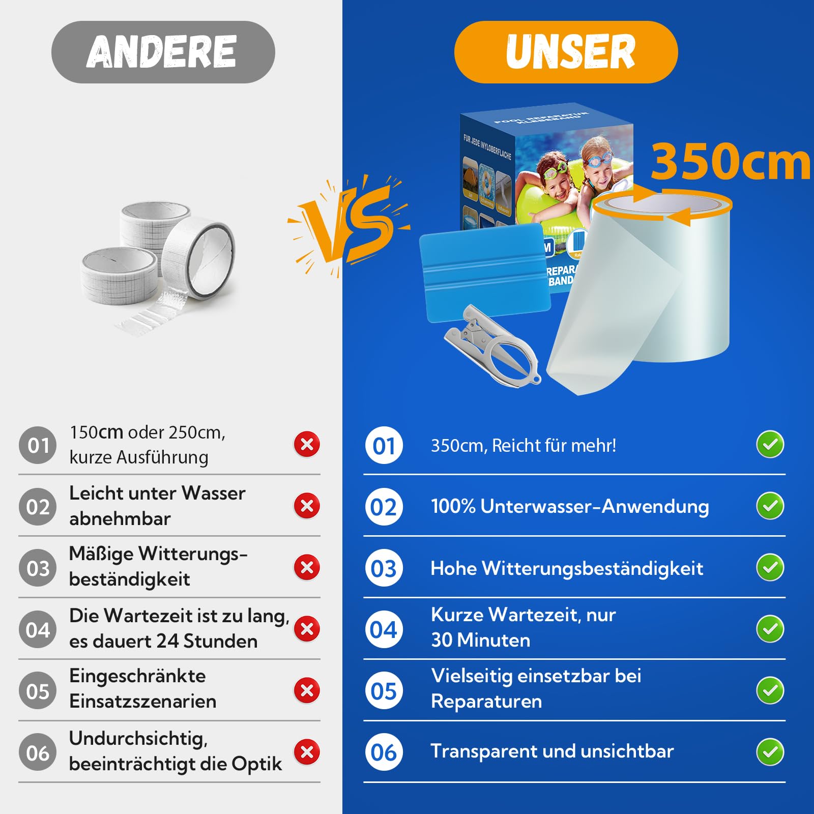AVAKY Parches Piscina 10cmX350cm, PVC Parches para Piscinas con Agua, Parche Piscina bajo Agua Transparente para Liner Piscina, Lona de Piscina, Cama de Agua，Colchon Hinchable — view 6