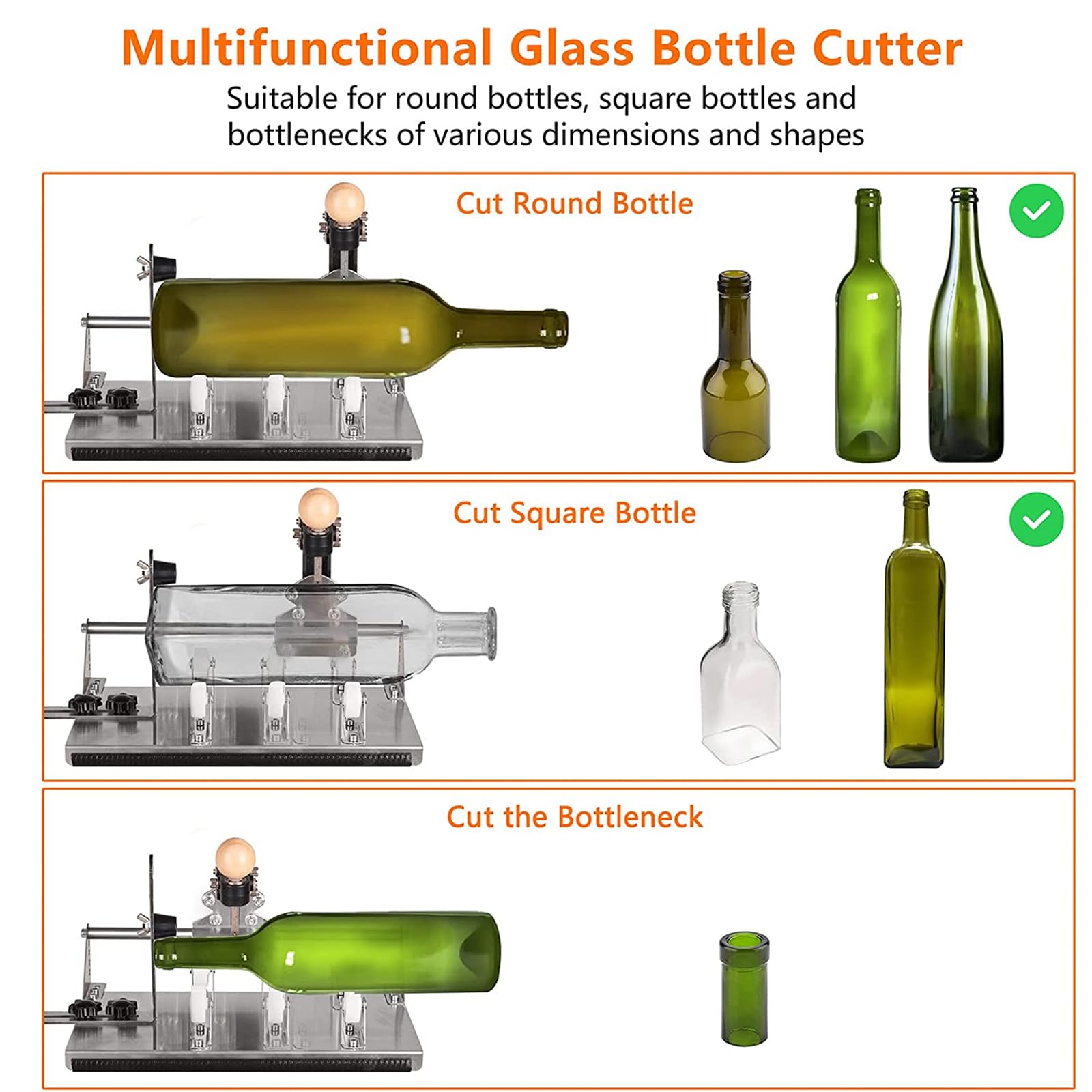Cortador De Botellas De Vidrio Multifuncional, con Accesorios Completos, Kit De Herramientas De Corte De Vidrio Mejorado para Todas Las Formas Y Diferentes Ángulos, Cerveza, Whisky, Vino