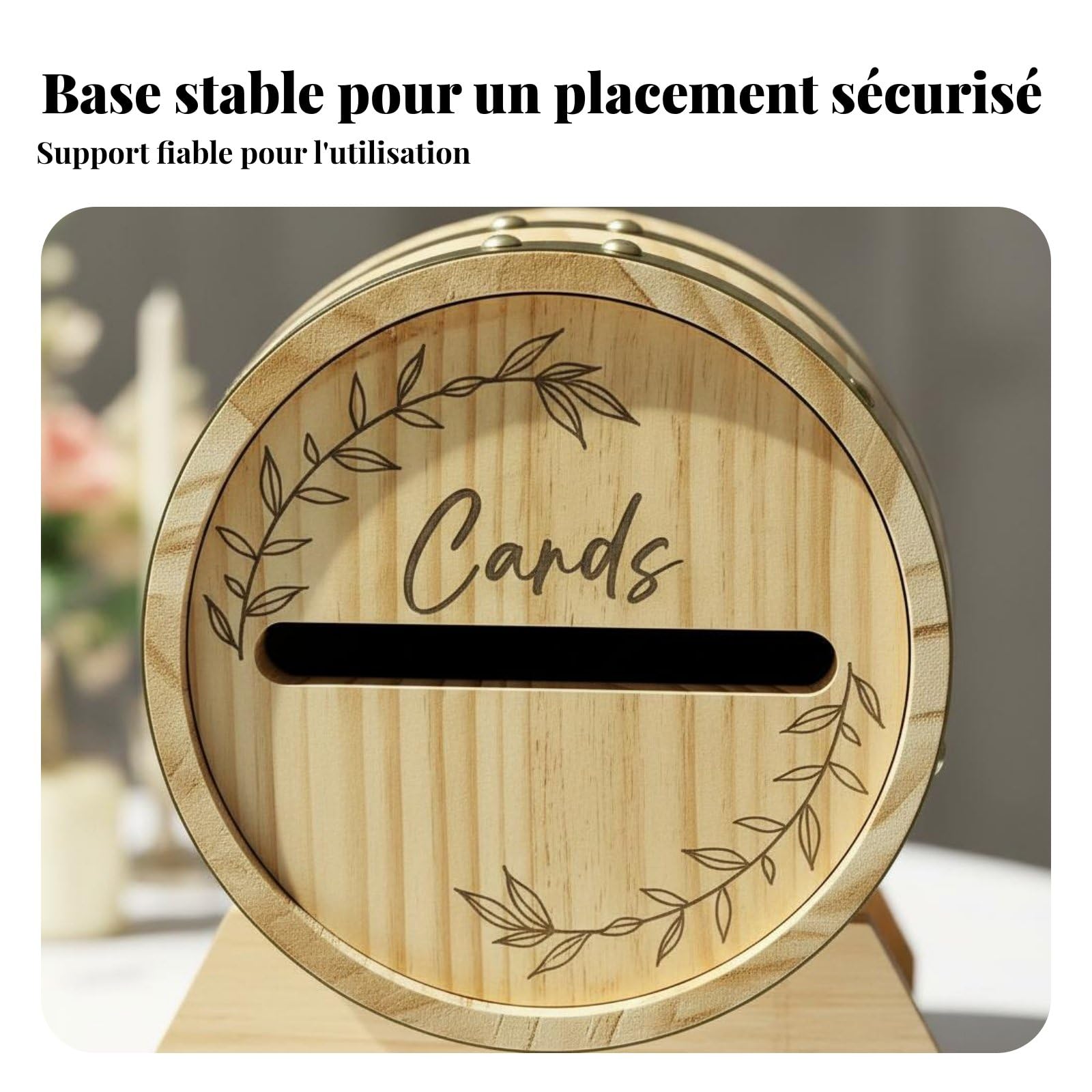 Urne de Mariage en Bois en Forme de Tonneau, Boîte Aux Lettres de Mariage, Boîte à Cartes de Mariage, Couvercle Amovible Boîte à Enveloppes Rustique d'événement pour Futurs Mariés, Anniversaire