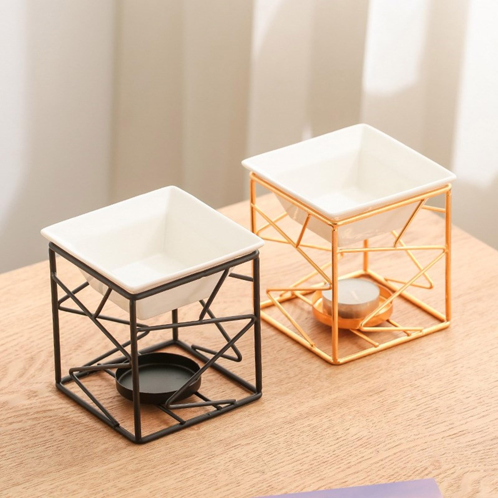 Kominek do aromaterapii, Ceramiczny podgrzewacz, geometryczny świecznik na podgrzewacze do aromaterapii, dyfuzorów i dekoracji wnętrz. Dyfuzor zapachów(Gold)