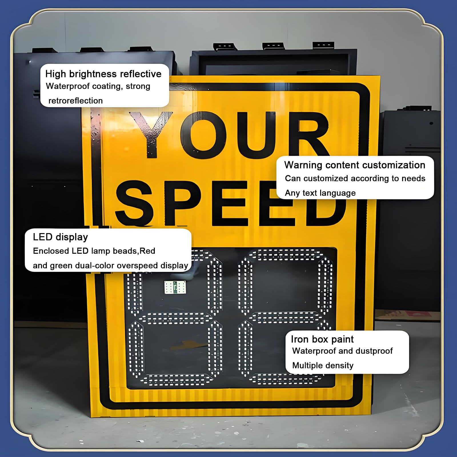Señal de retroalimentación de radar alimentada por energía solar con pantalla LED para monitoreo de límite de velocidad y seguridad del tráfico