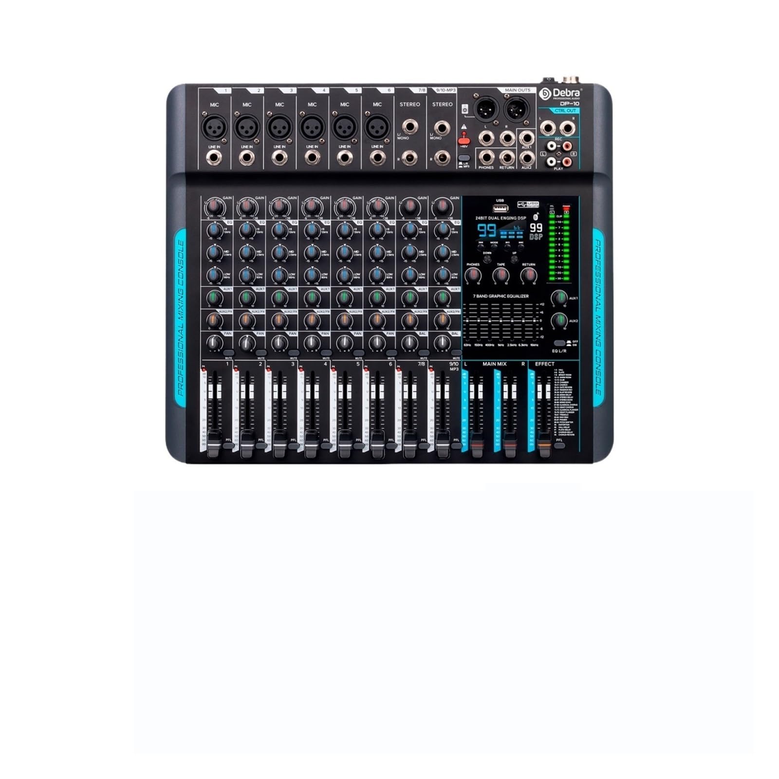 Mixer per DJ, 10 canali 99 DSP Mixer DJ Controller Reverb Registrazione Mixaggio con Bluetooth 5.0 Prestazioni Professionali