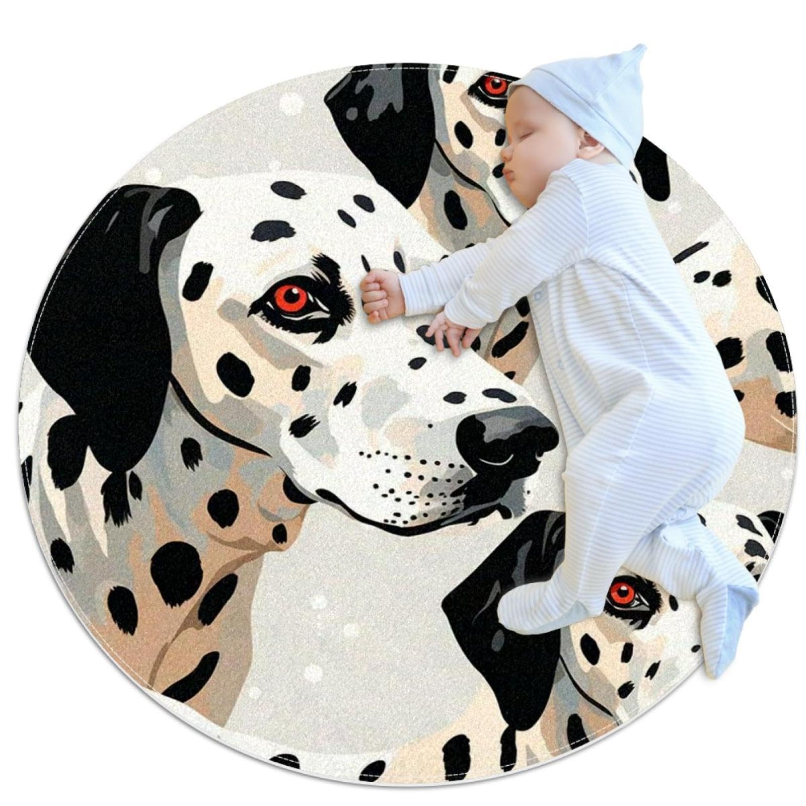 Tapis rond dalmatien 1m : revêtement antidérapant chambre et bain