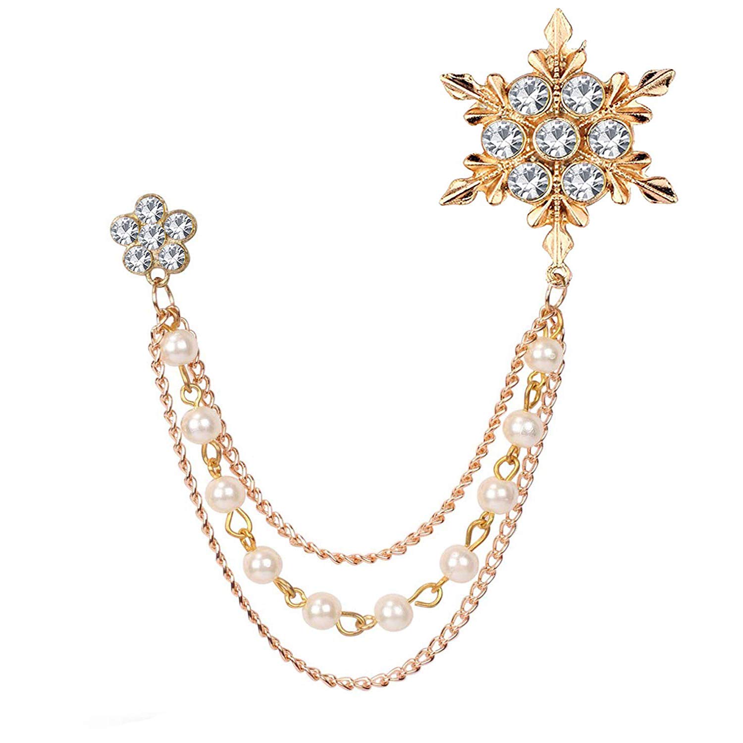 Om Jewells Rose Gold Platted Indo Western Crystal Snow Flakes Design Inspired Lapel Pin Brooch With 3 Hanging Chain For Boys And Men SP10002015 (B083TY7LMB) Amazon Price History, Amazon Price Tracker