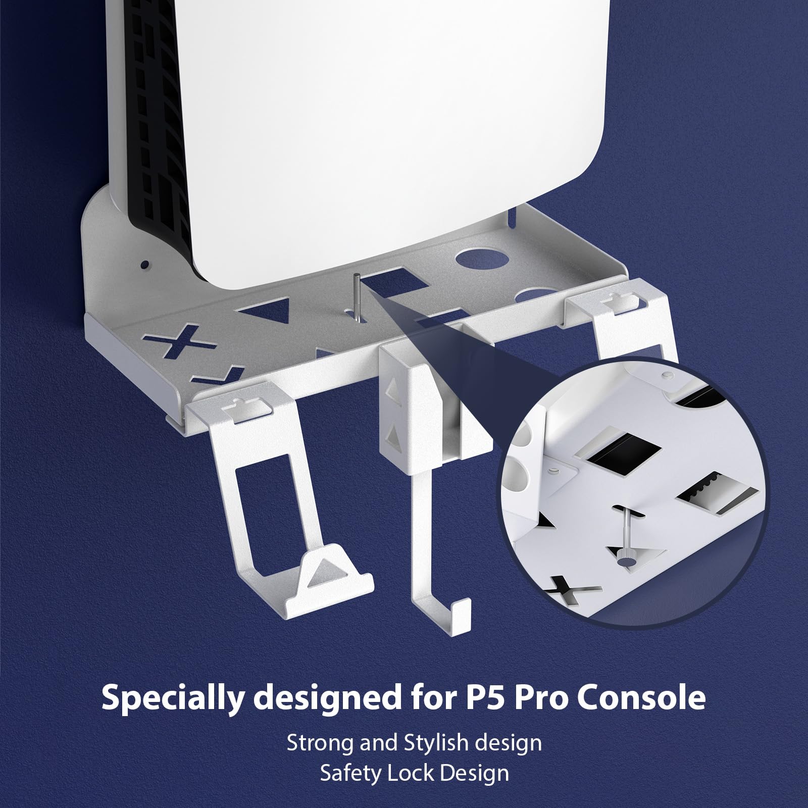 Soporte de Pared PS5 Slim, Soporte de Pared para PS5 Slim Consola con 2-en-1 Cable de Carga Magnético Acero Juego de Soporte de Pared para PlayStation 5 Slim (Disco y Digital) (Blanco)