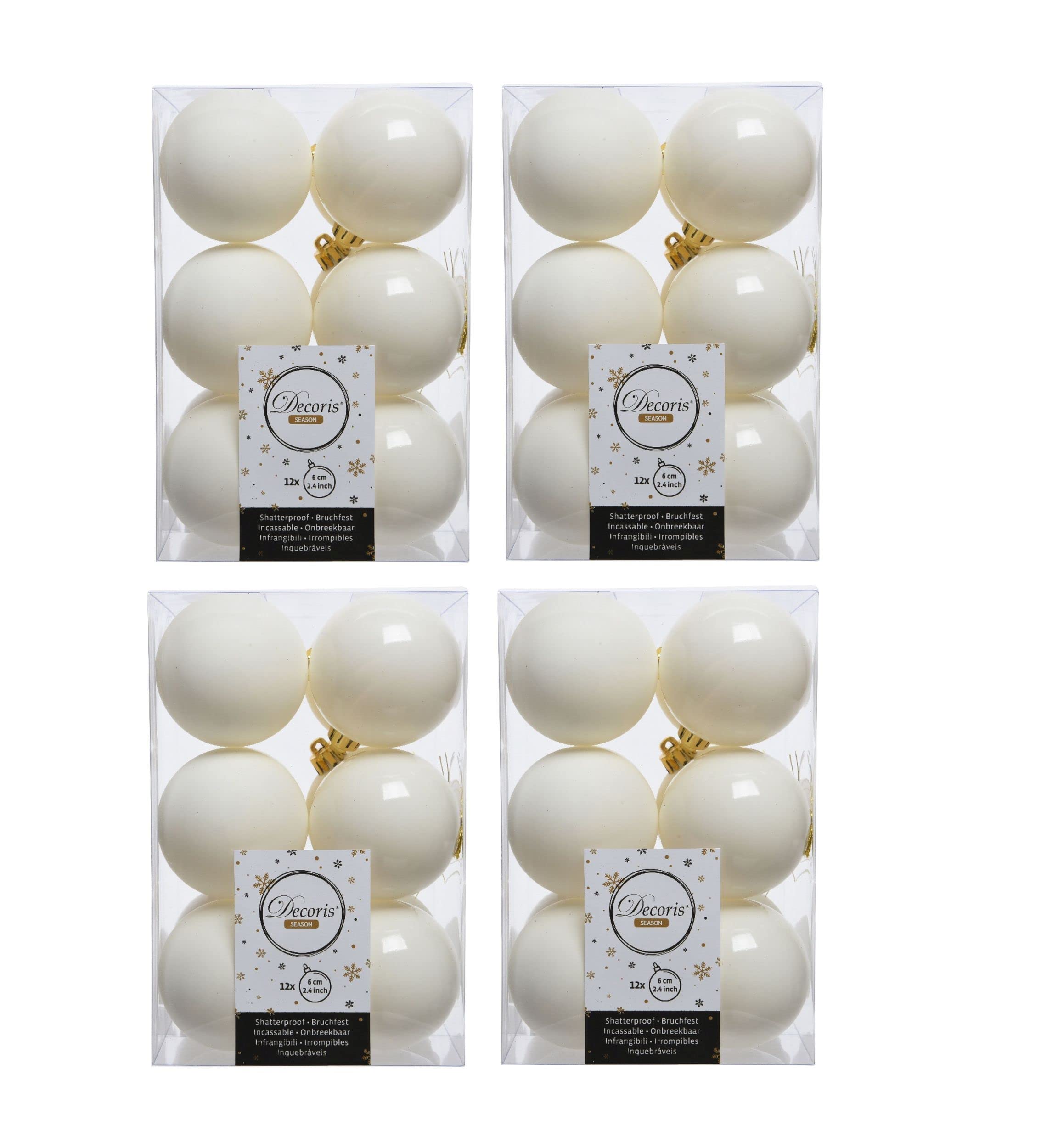 Shop4allsorts Wool White 48 Christmas Baubles 6Cm Shatterproof Tree Ornaments Shiny Matt Decs