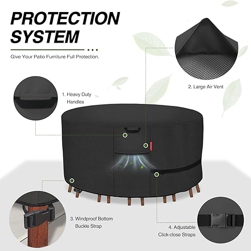 Miniatura 4 de Porch Shield Funda redonda para muebles de patio, impermeable, 600D, resistente, para mesa y sillas de exterior, 96 pulgadas