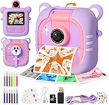 Camara Fotos Infantil Instantanea,7 Rollos de Papel Sin BPA,Cámara para Niños con Pantalla 2,4" y Objetivo Giratorio 180° y Batería 1200mAh, Cumpleaños para Niñas y Niños, M2