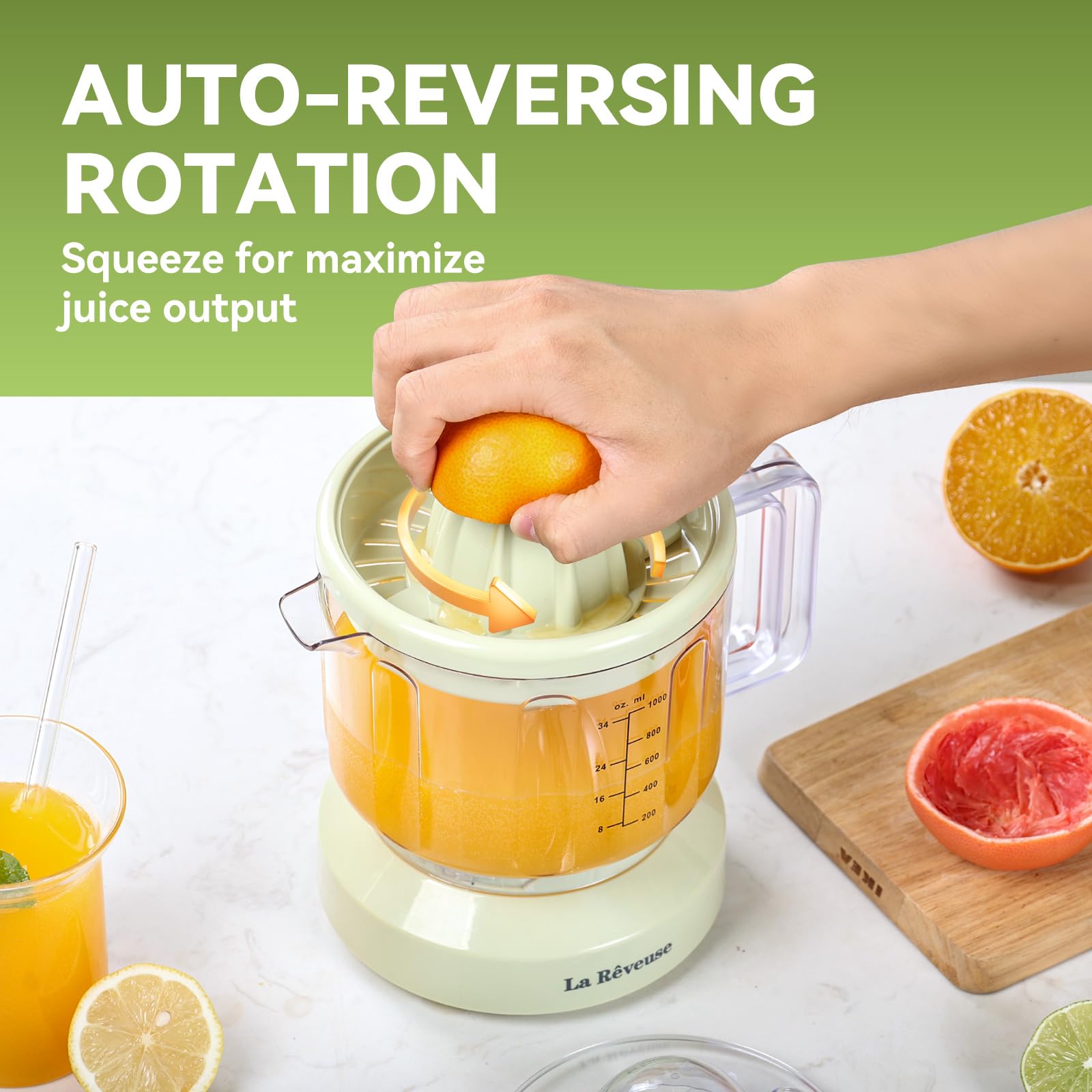 Exprimidor eléctrico de cítricos de 34 onzas para jugo de pomelo, naranja, limón y lima, 40 W, amarillo grisáceo 3