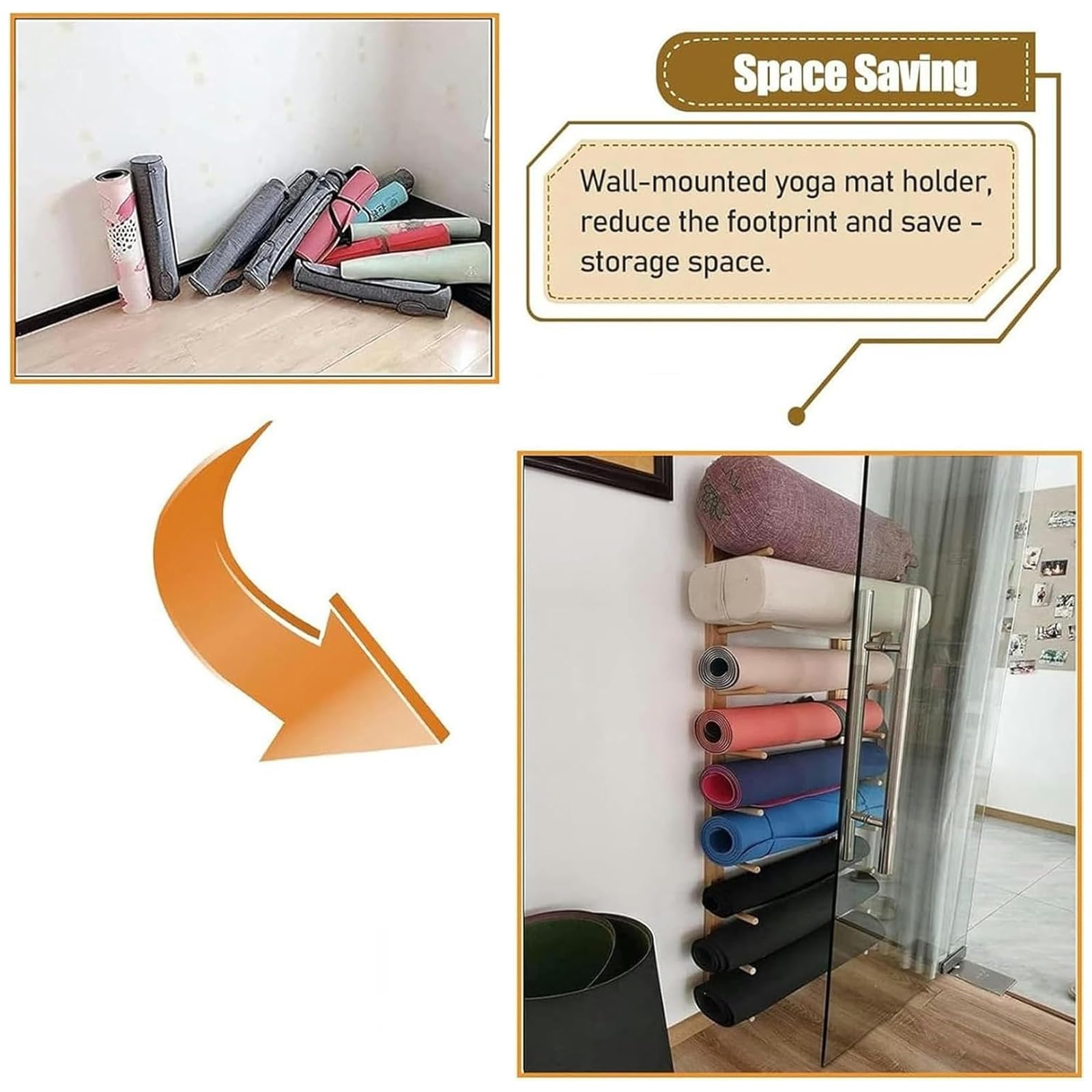 Supporto porta-rulli in legno per foam roller, supporto porta-rulli a 6/9 ripiani da parete, supporto per tappetino da pilates di grande capacità per palestra, per studio yoga, palestra