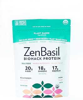 Zen Basil ZenBasil Biohack Protein Seeds, Flaxseed Meal, Hemp Hearts, Black Seeds | 20g Fiber, 18g omegas, 17g Protein | USDA Organic