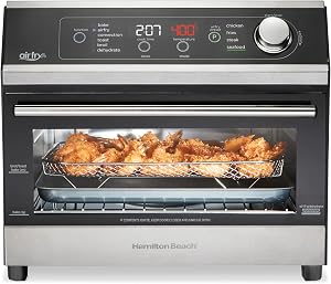 Hamilton Beach Digital Air Fryer Toaster Oven, Black & Stainless Steel, 1800W, 10 Cooking Functions, 4 Presets, Fits 12" Pizza, 6-Slice Countertop Oven, 31220