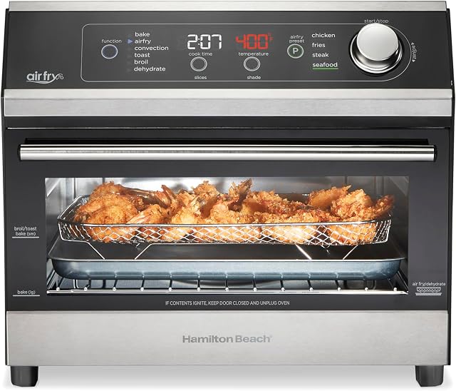 Four à toaster à air numérique Hamilton Beach, noir et acier inoxydable, 1800W, 10 fonctions de cuisson, 4 presets, convient pour une pizza de 12", four de comptoir pour 6 tranches, 31220