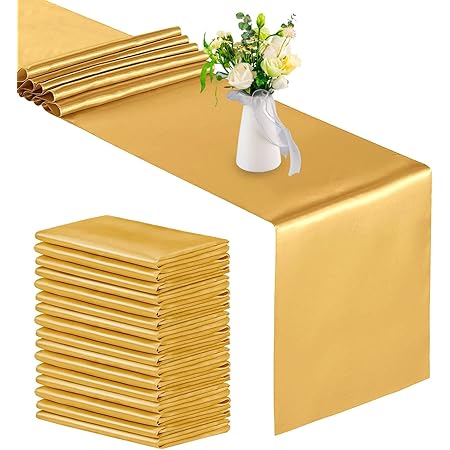 Amazon.com: 16 Pack Gold Satin Table Runners 12 x 108 Inches Satin Silk ...