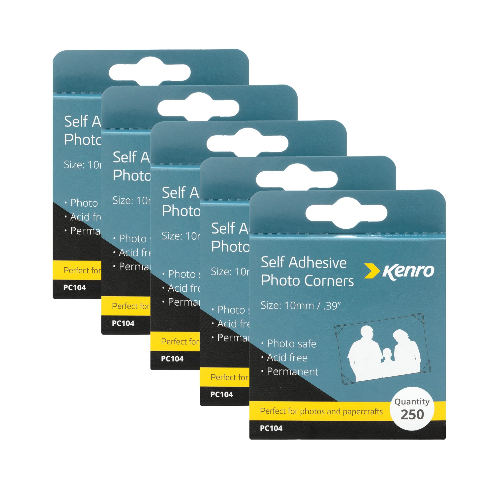 Kenro Box of 5 Self Adhesive Photo Corners - Permanent Photo Corners for Positioning & Removing Photos into Albums (5x 250). Ideal for Scrapbooking Paper Crafts - PC104