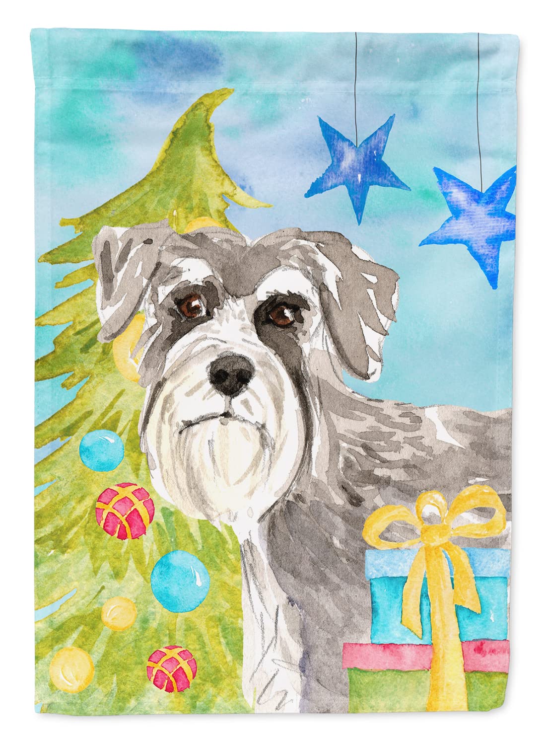 Drapeau Schnauzer Noël grand format en tissu canvas pour mât de maison