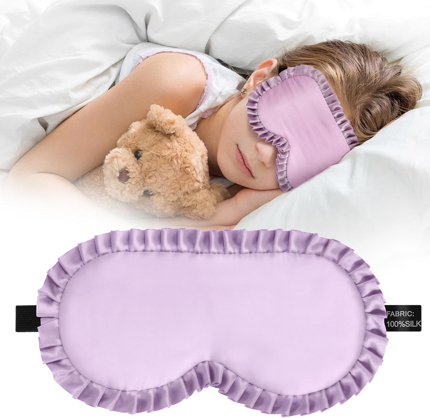Kids Sleep Mask, 100% Real Mulberry Silk Eye Mask, Sleeping Mask for Kids with Adjustable Elastic Band, Soft & Light Blocking Eye Cover Gift for Boys Girls Teens Age 5+ (Purple)