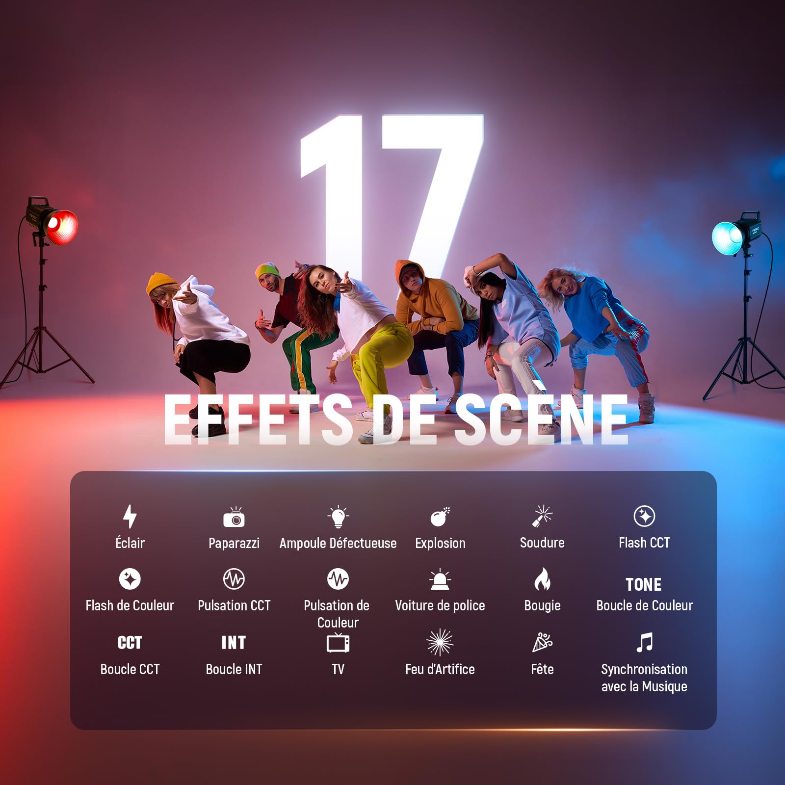 NEEWER 130W RGB LED Vidéo Light APP/2.4G Contrôle, COB Continu Studio Key Lighting,17 Effets 2500-7500K 19800lux CRI97 4 Courbes de Gradation, Bowens Spotlight pour Vidéo Streaming,FS150C