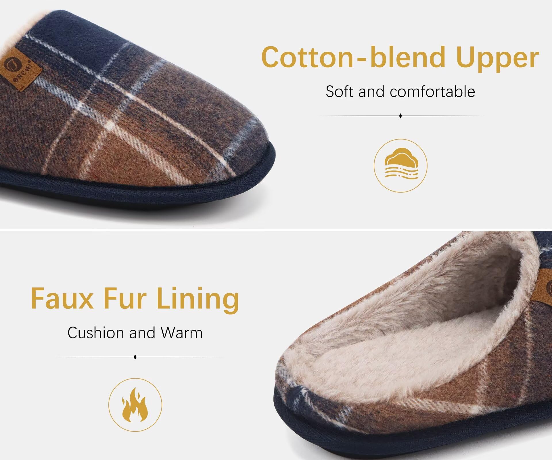 ONCAI Pantofole da Uomo Invernali, Comoda Memory Foam Calde Scarpe da Casa in Lana Con Suola Antiscivolo Taglia 40-49 EU