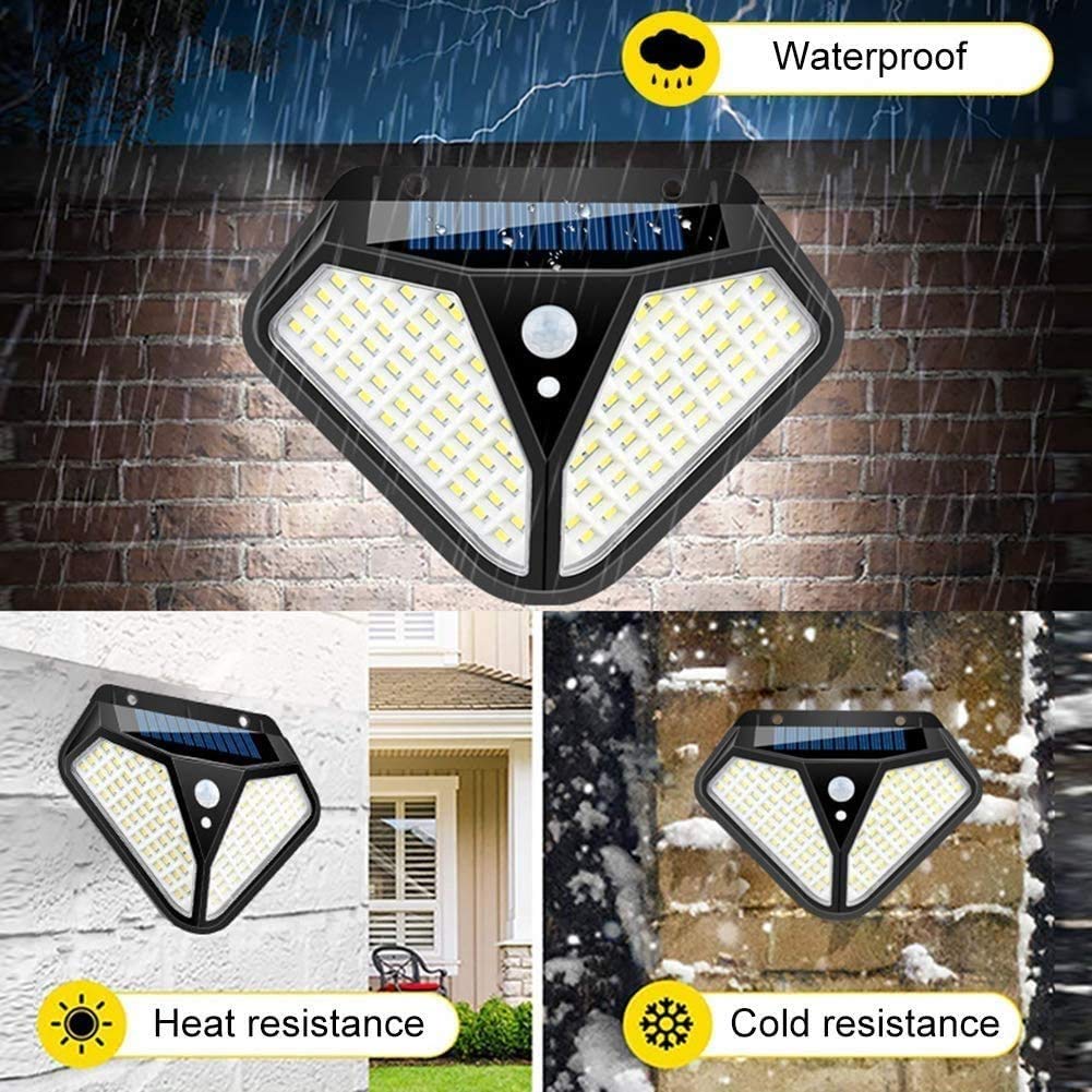 Luces solares al aire libre, 102 luces de sensor de movimiento inalámbrico LED, luz de pared impermeable IP65 Luces de seguridad fáciles de instalar para jardín al aire libre, patio, patio, cubi