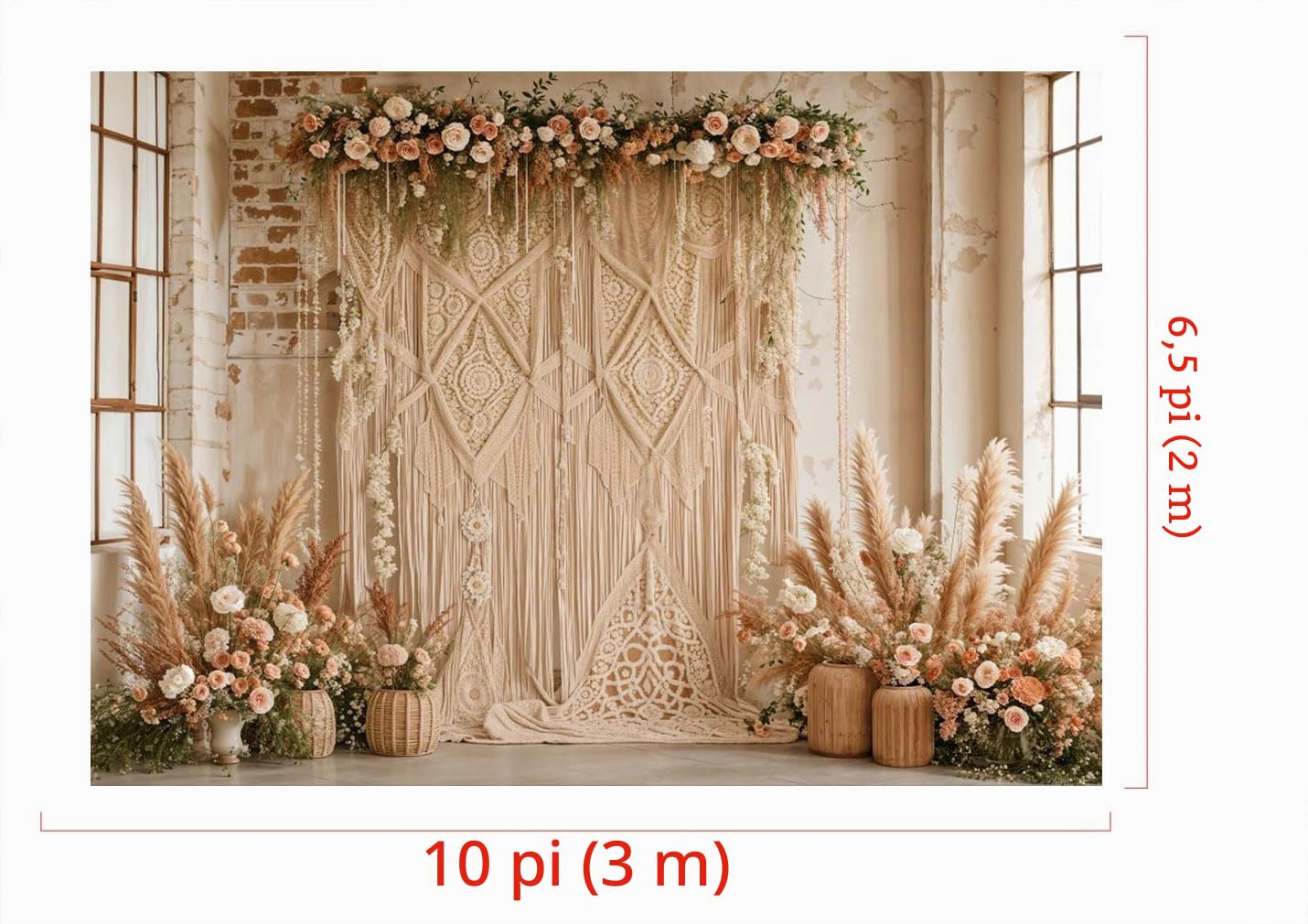 Kate Boho Photographie Toiles de Fond 3x2m/10x6.5ft Floral Rétro Mur de Briques Pampas Herbe Bohème Mariage Photocall Enfants Anniversaire Décoration Fond Photo Studio