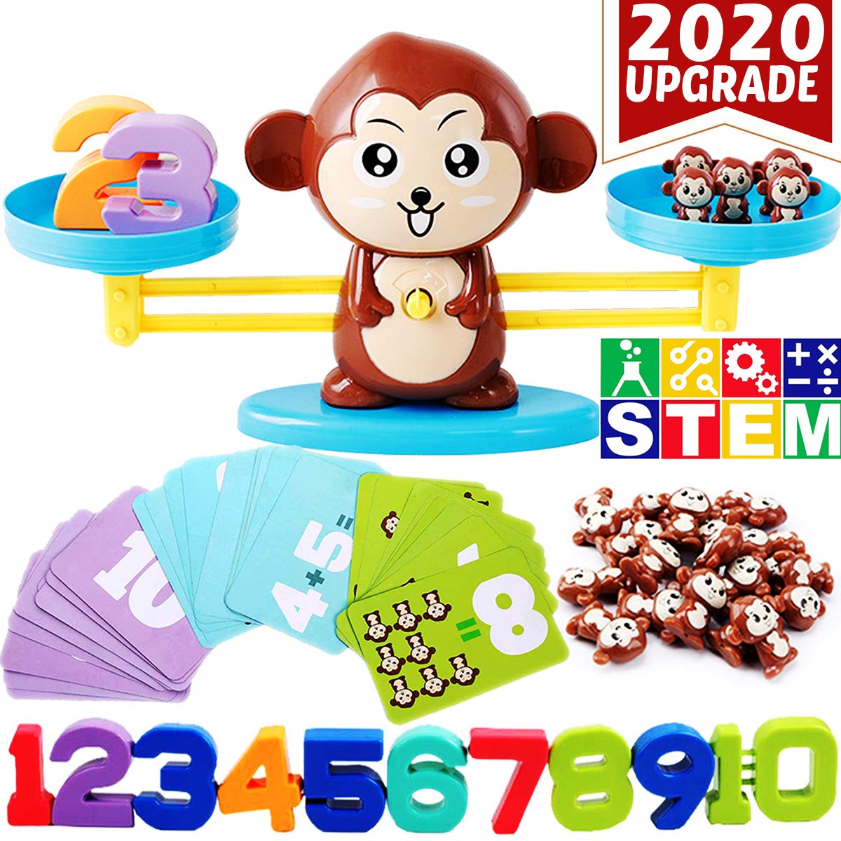 CozyBomB Monkey Balance Counting Cool Math Games - STEM Toys for 3 4 5 Year olds Cool Math Educational Kindergarten - Number Learning Material for Boys and Girls