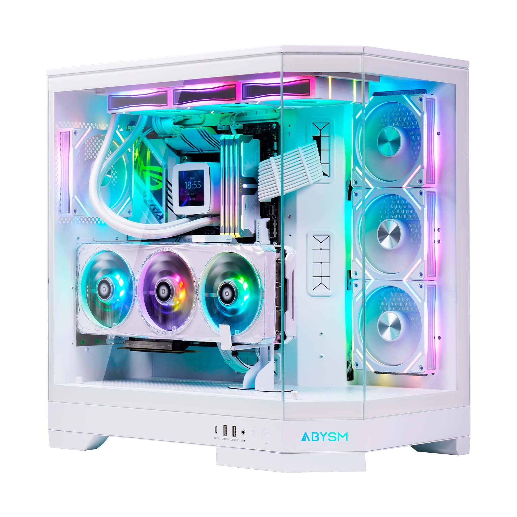 ABYSM Gaming Case PC Gamer Danube SAVA H600 White E-ATX con 3 pannelli in vetro temperato, 4 ventole ARGB da 120 mm, controller, supporto per GPU e cavo riser PCIe 4.0 16x