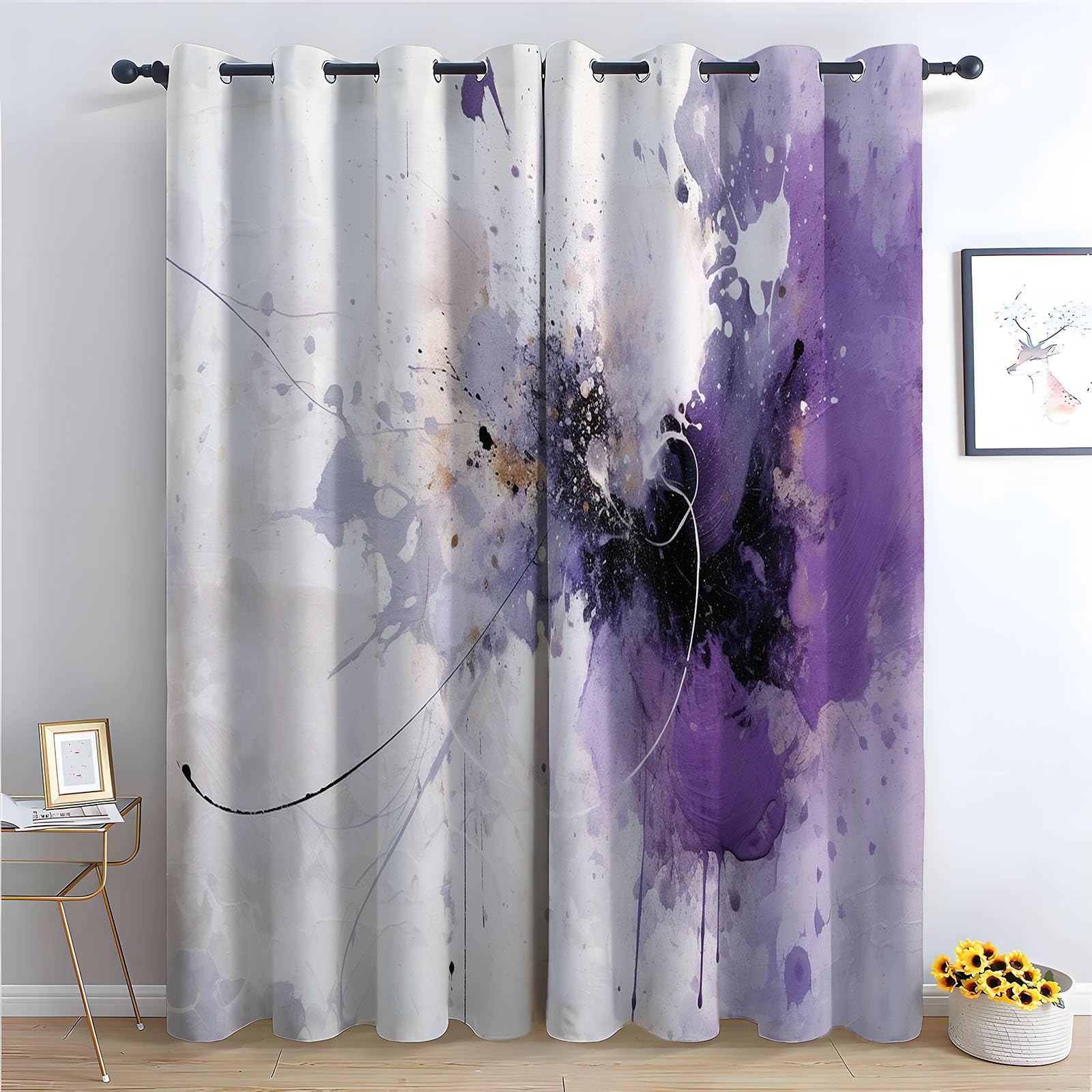 WQBQKKX Plant Curtain Blackout, Spring Botanical Curtains Retro Printed Home Decoration Luxury Thermal Insulated Blackout Window Treatment Set for Living Room-52 W x 84" L (Pack of 2)