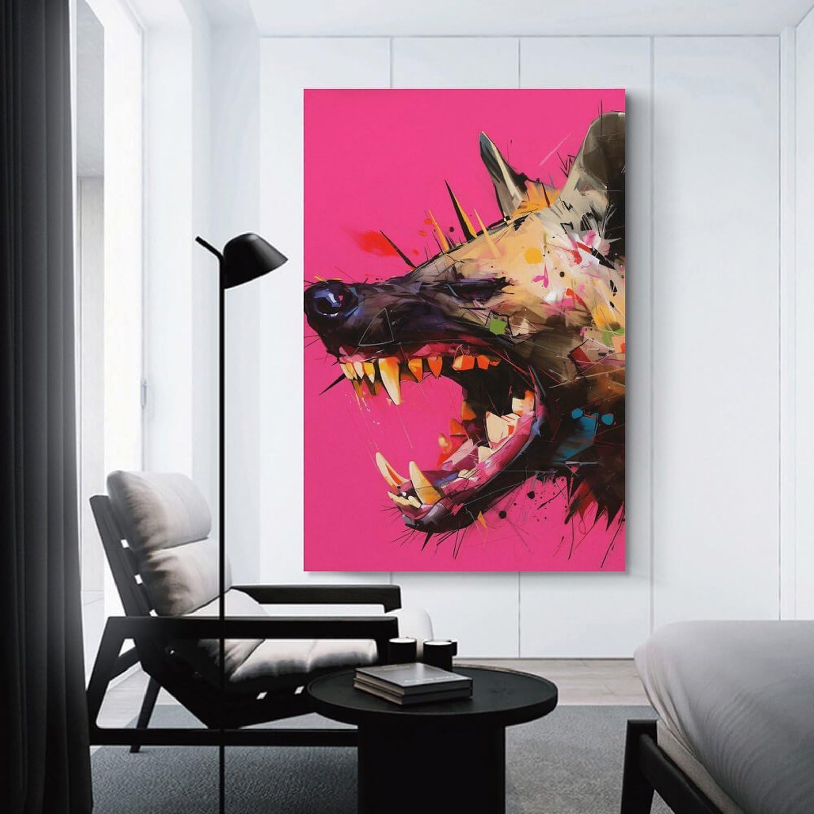 Junmoney Wall Art Print Abstract Dog Portrait on Pink Background, 12x18inch(30x45cm), for Study, Office Or Focused Interiors, Decorative Artwork for Productive Spaces