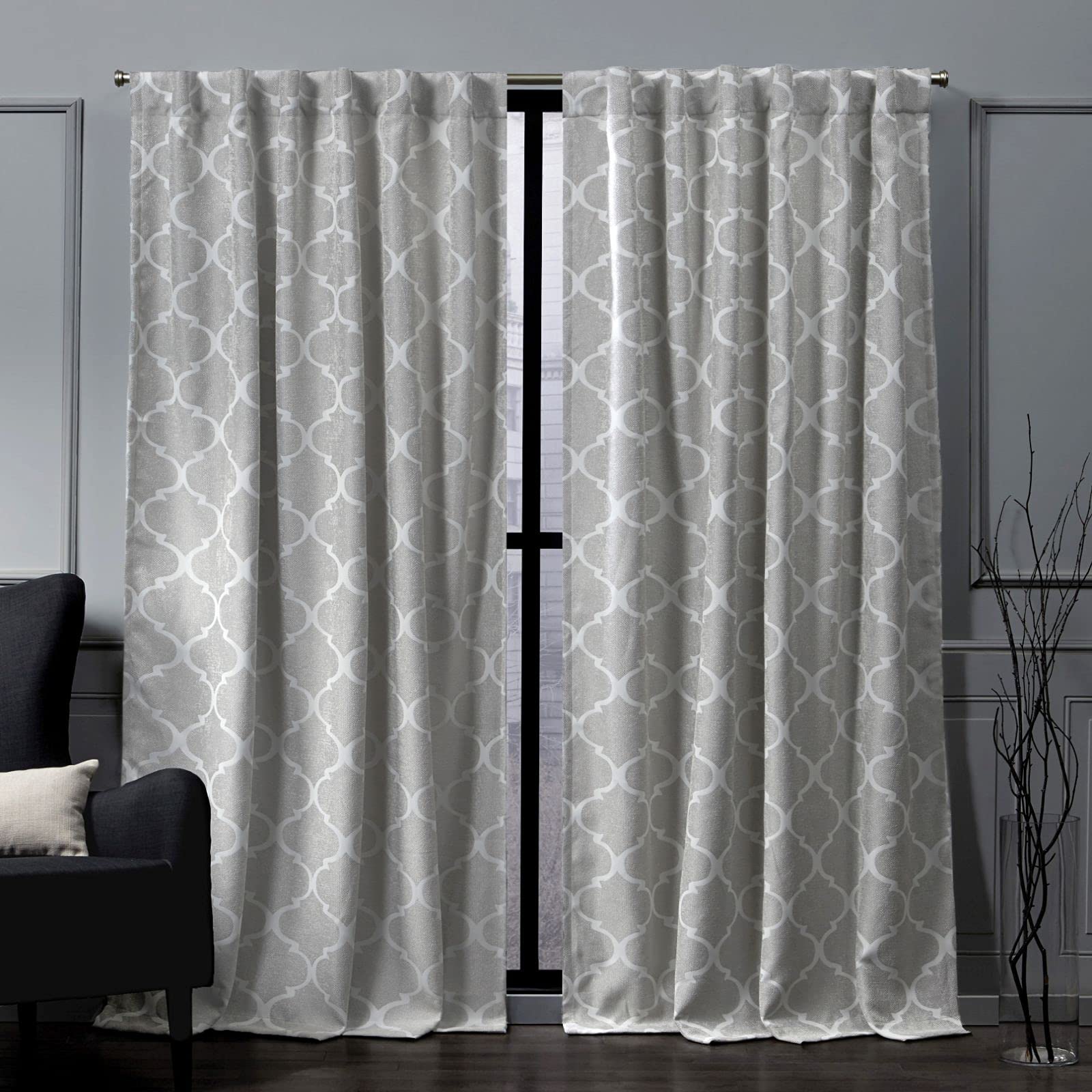nicole miller new york treillage woven room darkening blackout hidden tab/rod pocket top curtain panel pair, 52"x84", dove grey