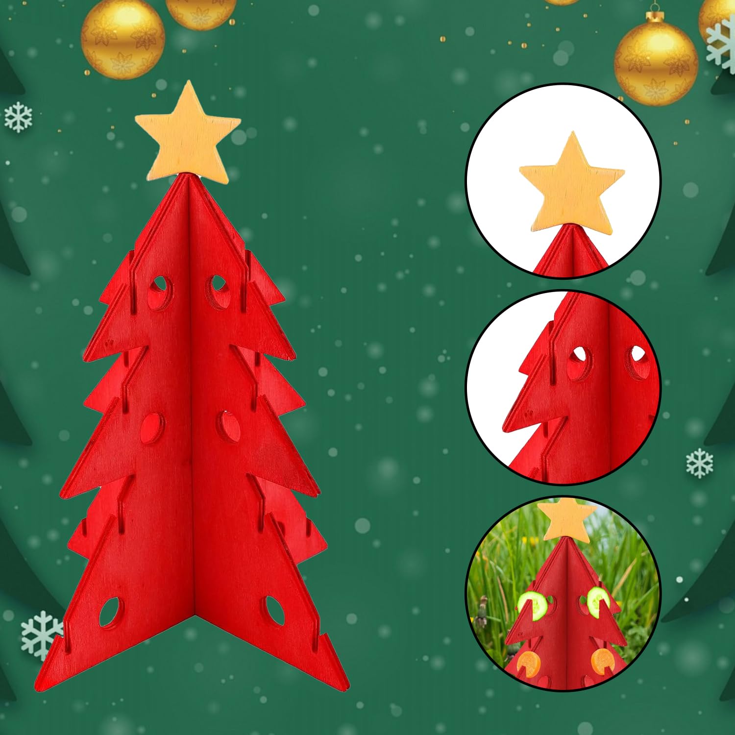 Miaija Christmas Tree Foraging Toy Red Rabbit Vegetable Hay Feeder Enrichment Toys Small Pet Interactive Chew Toys Habitat Decor for Guinea Pig Rabbit Bunny Hamster - Image 2
