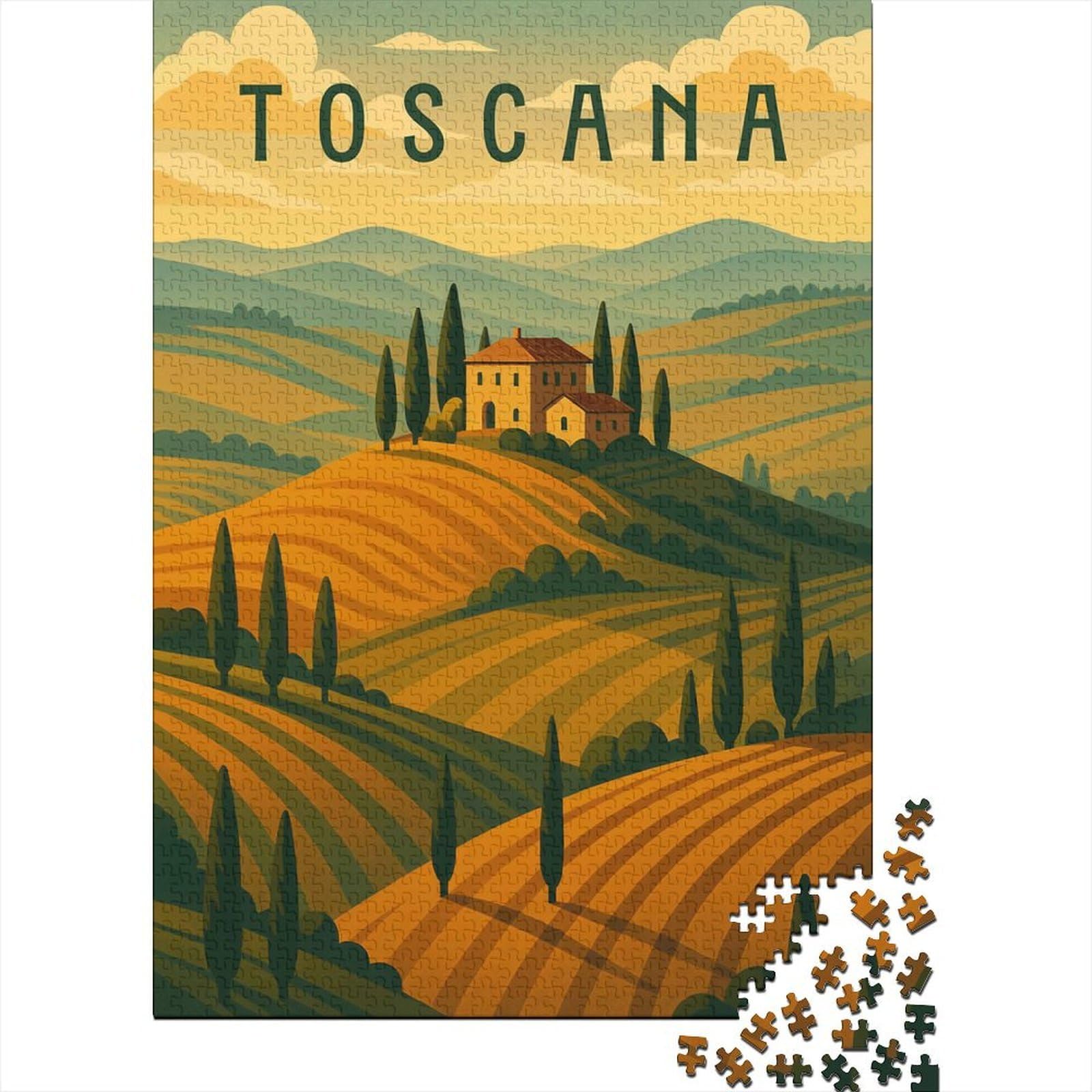 Tuscany Travel Poster Italy โ Rolling Hills & Cypress Roads Jigsaw Puzzle 1000 Pieces, Famous Building Scenic Print, Premium Paper Puzzle, Screen-Free Fun for Families, Family Night Game, 70x50cm/1000