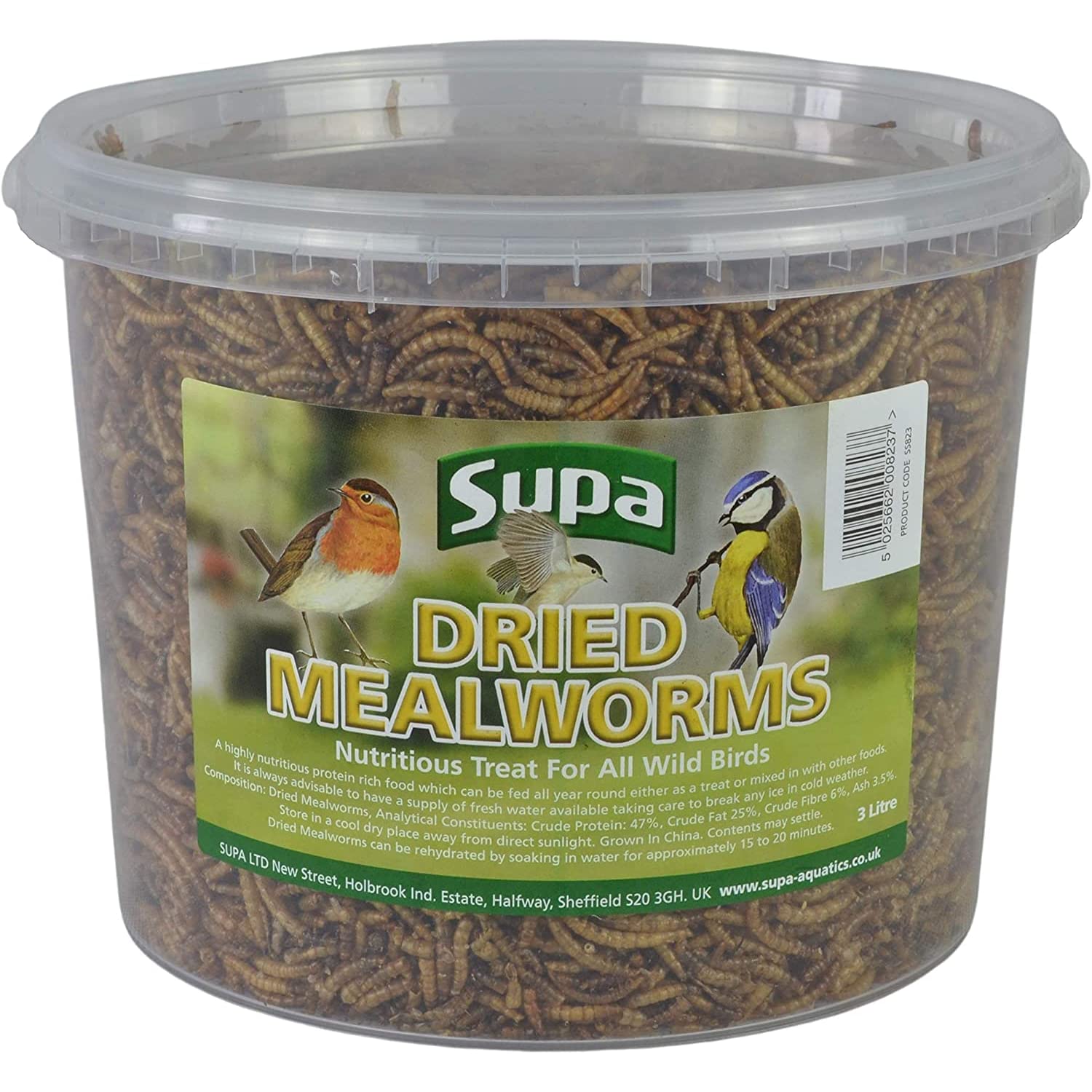 SupaDried Mealworms for Wild Birds, 3 Litre Bucket High Energy Protein Rich Treat, Attract More Wildlife To Your Garden