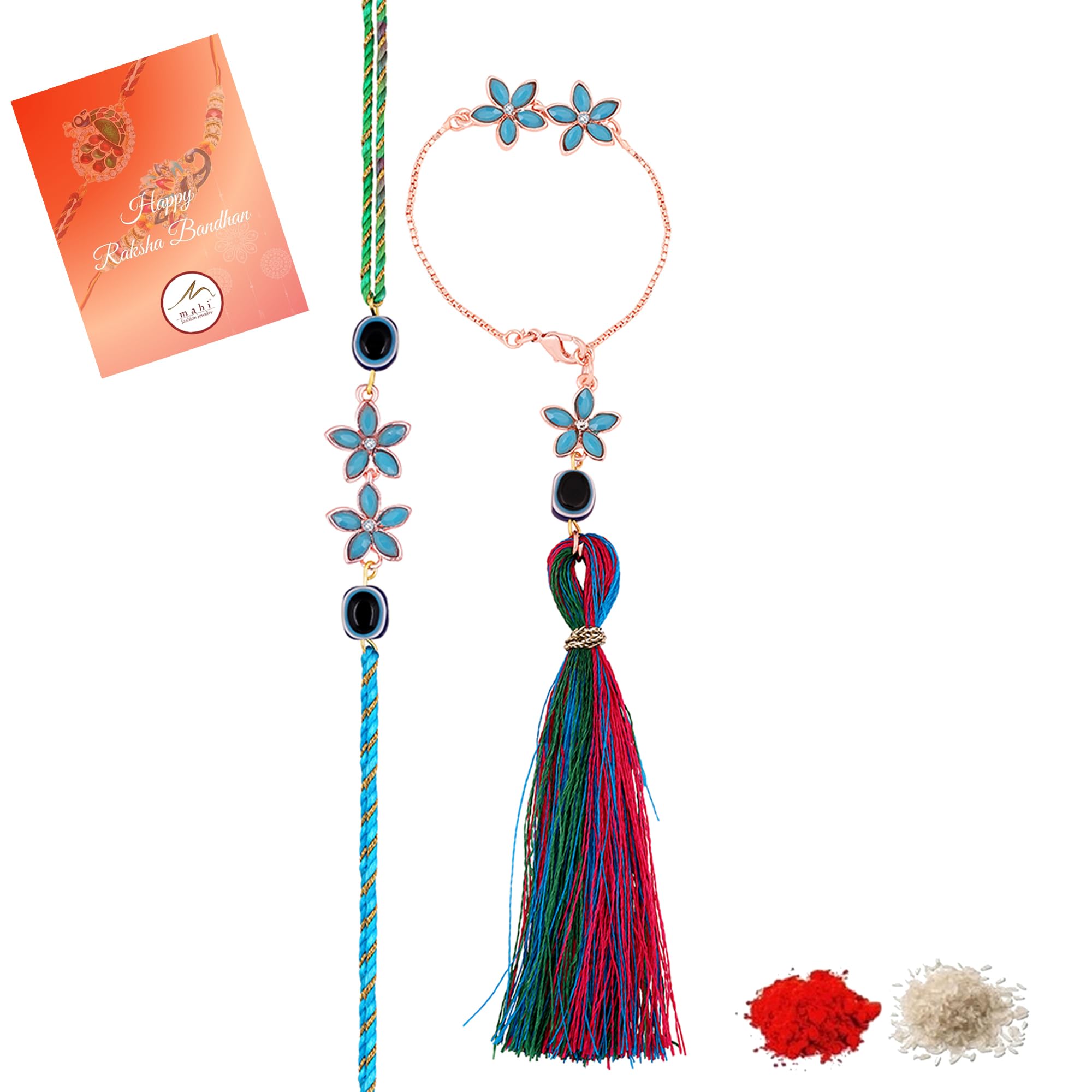 Mahi Blue Crystals Floral with Evil Eye Lumba and Brother Rakhi Set for Bhaiya and Bhabhi (RCOL1105682ZBlu) (B0D792MMC3) Amazon Price History, Amazon Price Tracker