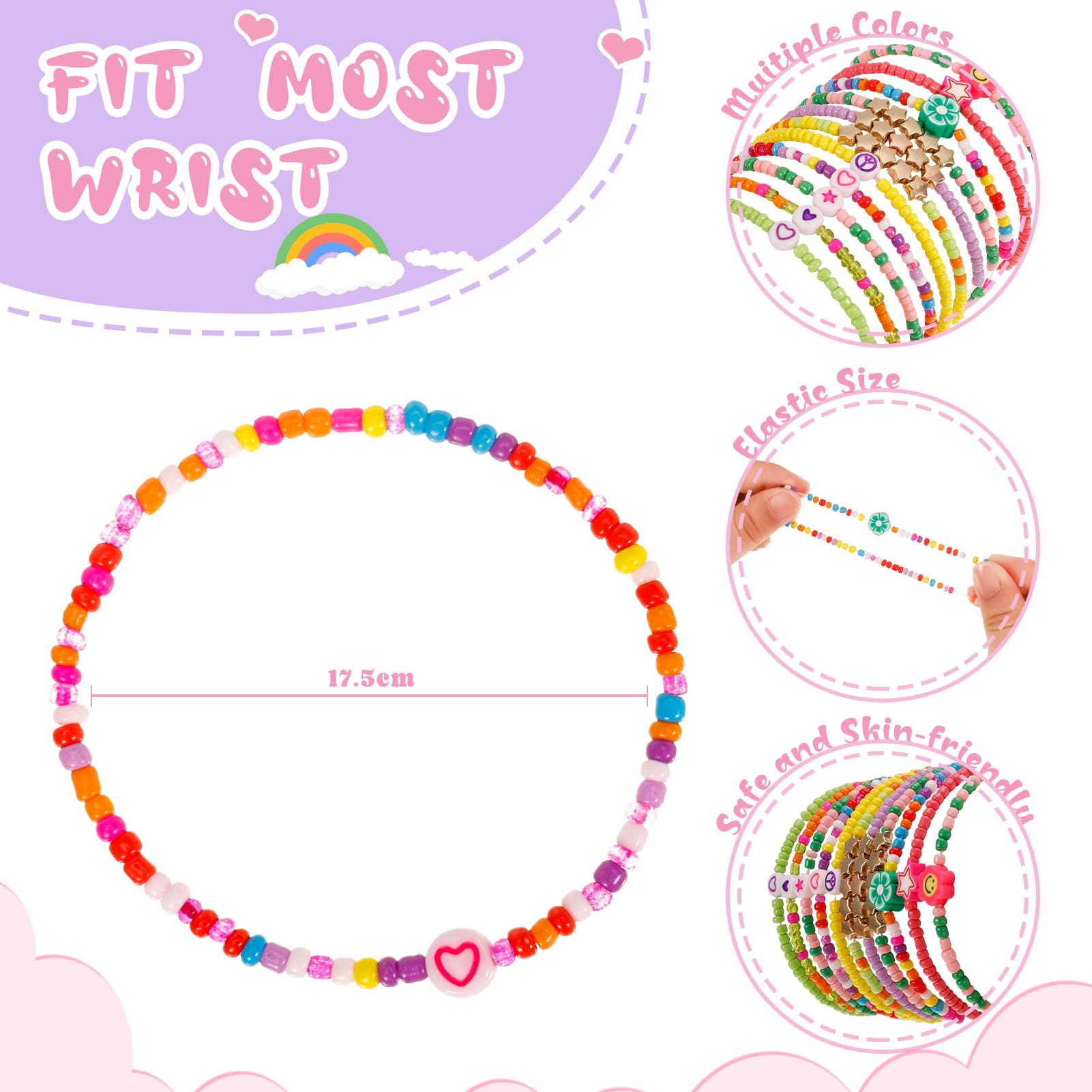ViEinkaufen 48 Pcs Colorful Friendship Bracelet Set, Bulk Stackable Letter Beaded Bracelets for Girls Women Friends Party Accessories - Image 2