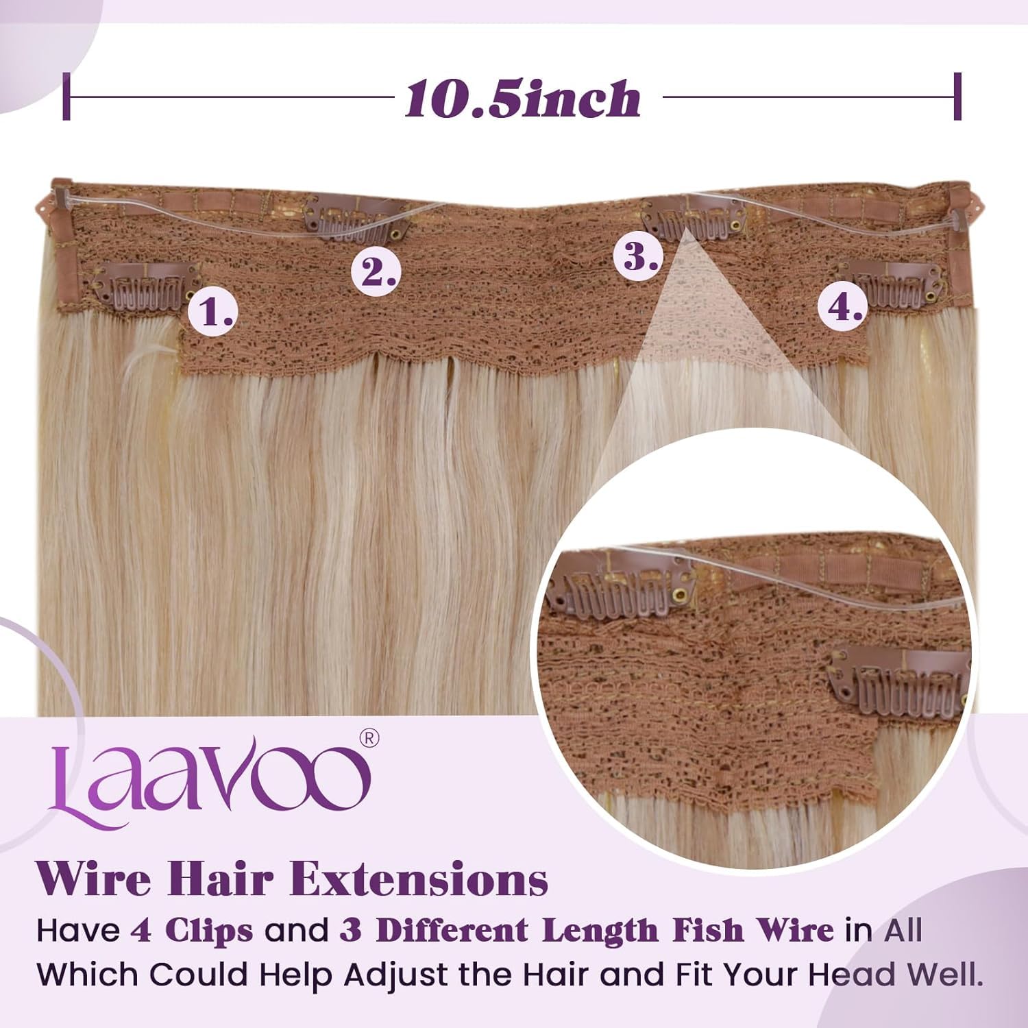 LaaVoo Human Hair Extensions Highlight Ash Blonde & Platinum Blonde Real Remy Hair Invisible Wire Undetectable 100% Real Straight Hair Extensions Long-Lasting 80g 18 Inch #18/613 - Image 4