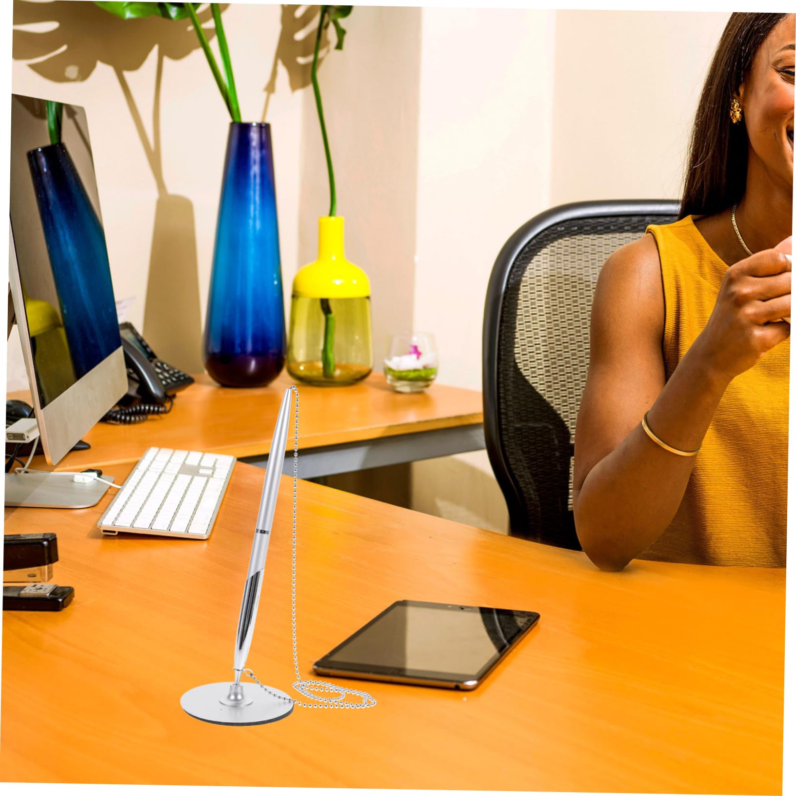 LIFKOME Pens Ballpoint Pen Secure Pen Desk Pen with Chain Desktop Pens Signature Ballpoint Pen for Business Office Hotel Lobby Retail Store Supplies Pen Stand Ballpoint Black Pens Black - Image 2