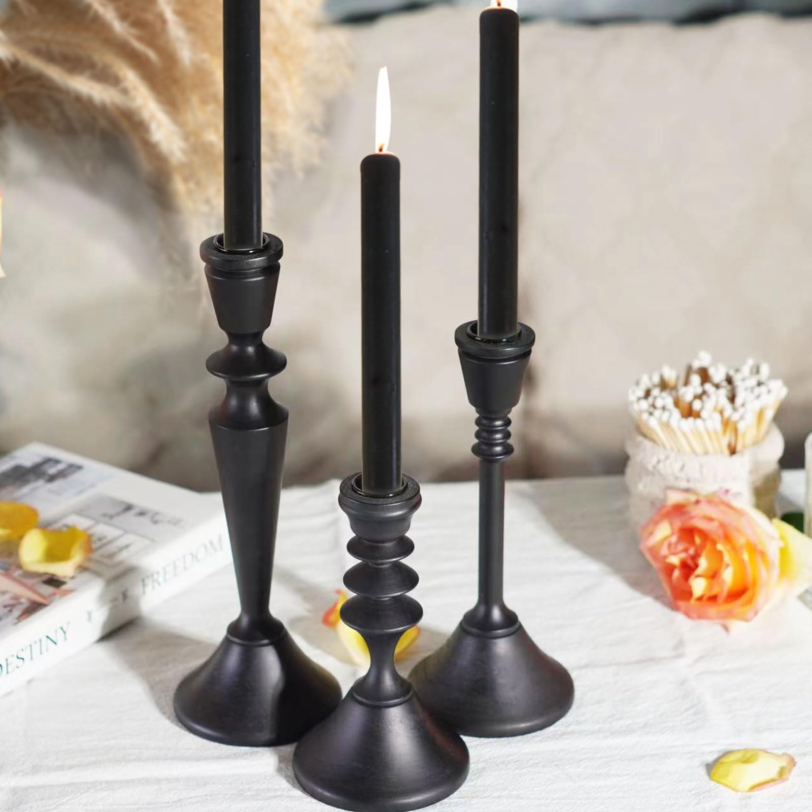 SDALI HOME Candle Holder Black Candlestick Holders,Taper