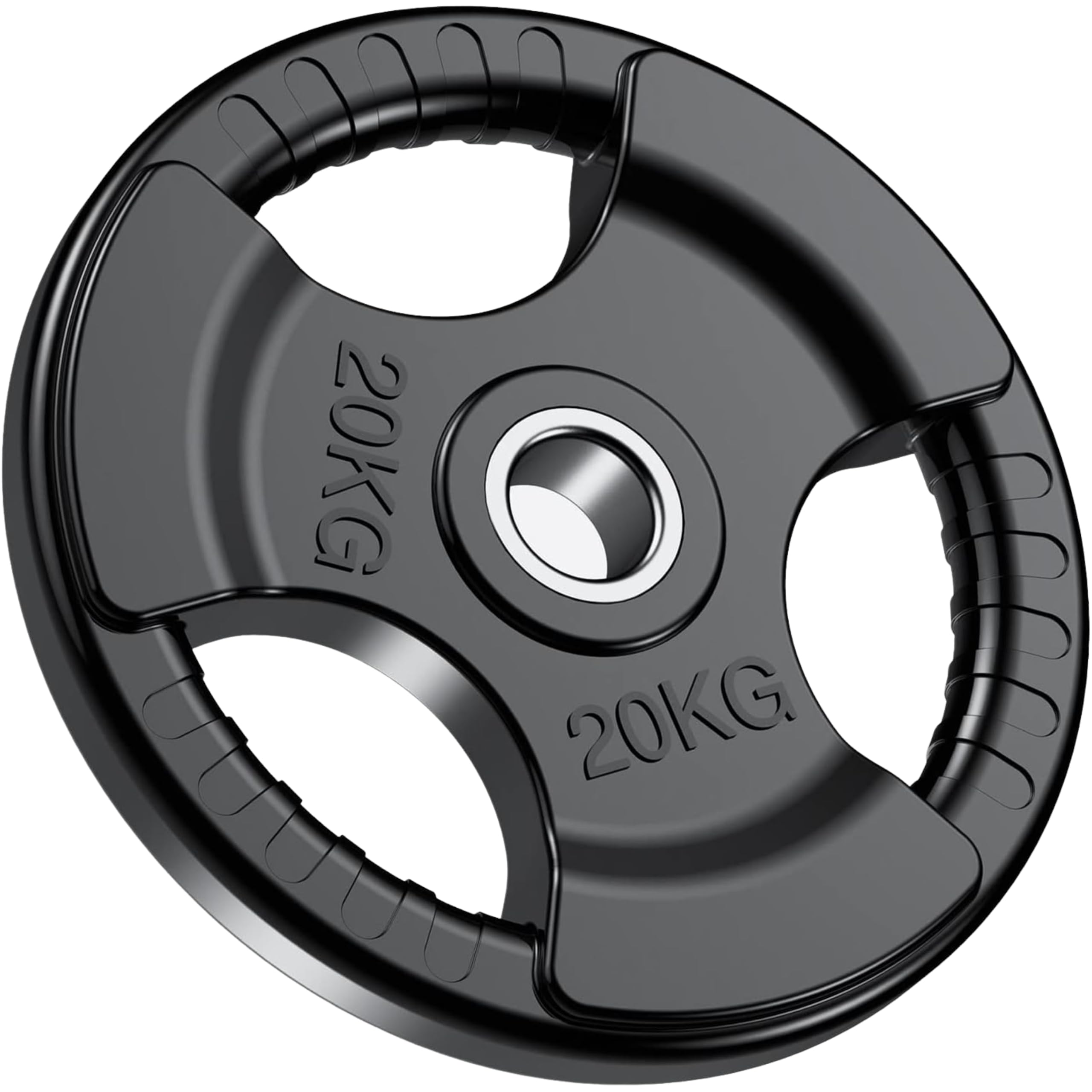 Olympic Weight Plates Rubber Coated 2’’ Opening and Tri-Grips, Barbell Plates Discs for Lifting and Strength Training, Cast Iron Core Weights Set, 10KG - 80KG (1x 20KG)