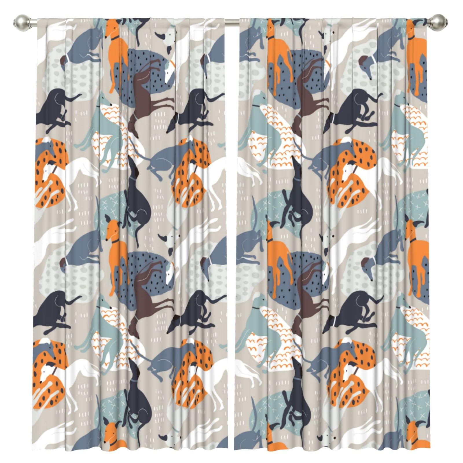 InOmak Greyhounds Cute, 2 Panels Window Curtains 52 x 84 Inch Blackout Curtains for Living Room Bedroom