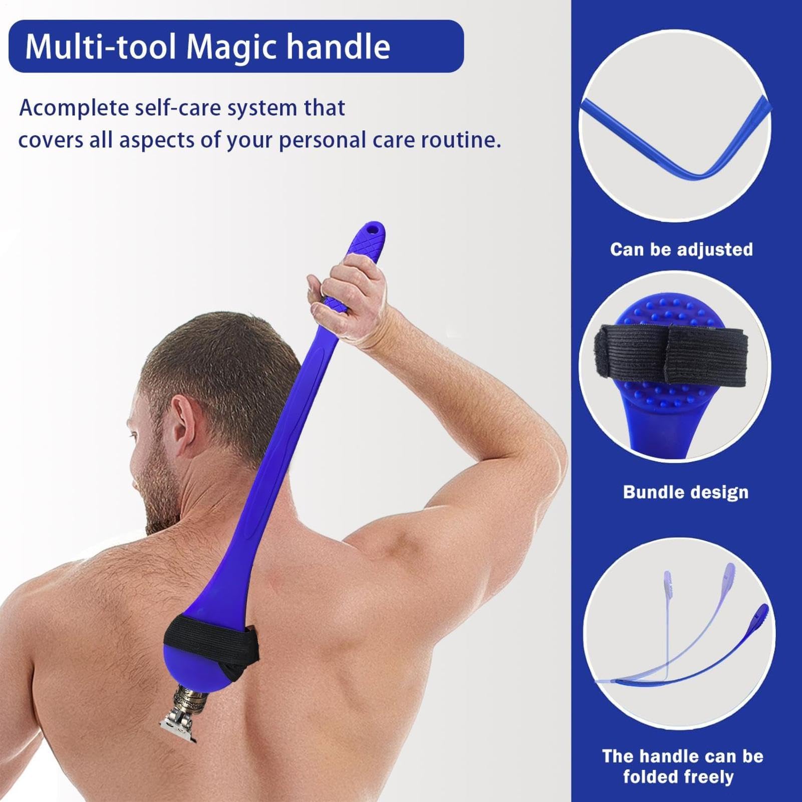 Przedłużenie długiego uchwytu do golenia 46cm Zginany zasięg, ergonomiczny silikonowy uchwyt do łatwego samodzielnego pielęgnacji nóg i pleców, suche na mokro, odpowiednie dla osób starszych i dorosły